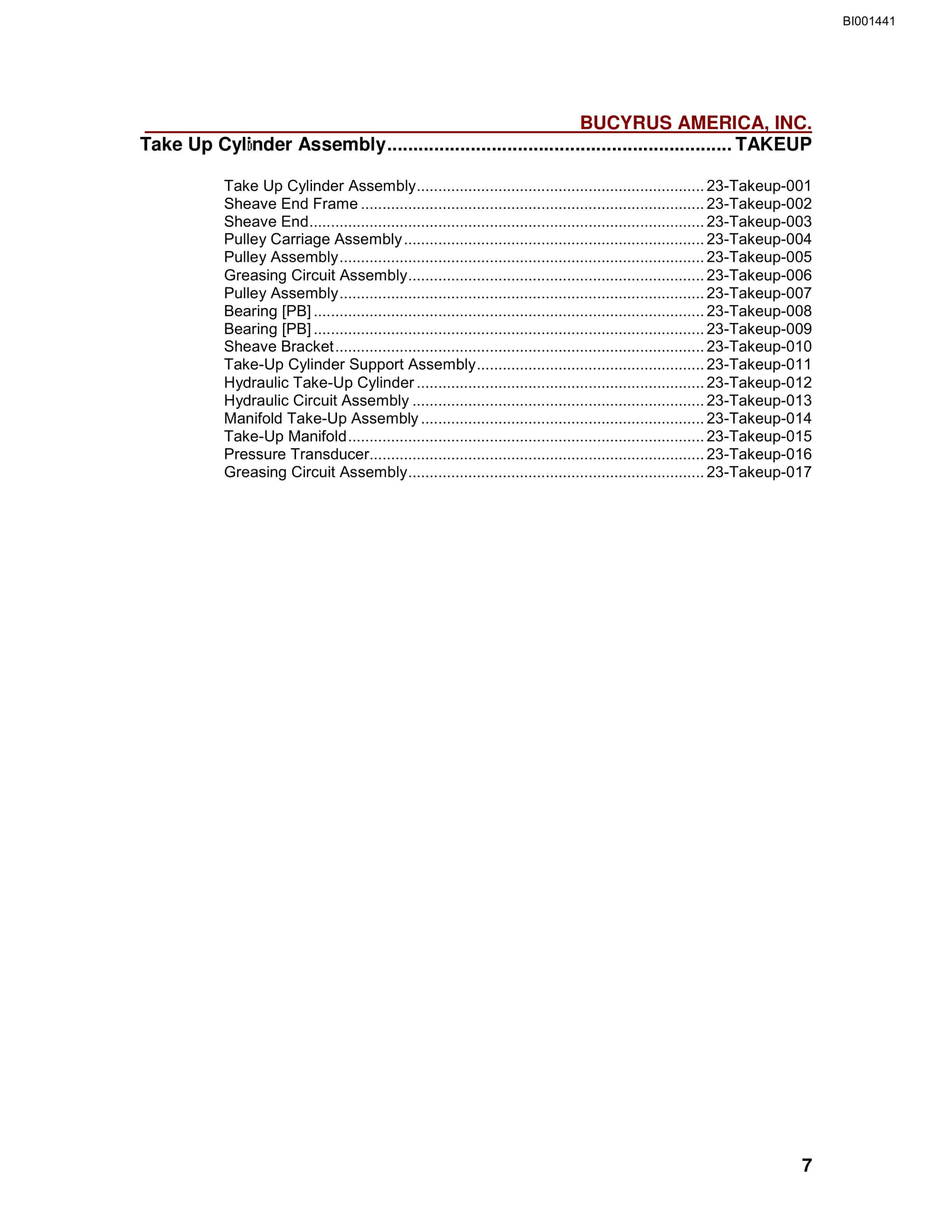 Bucyrus Belt System Parts Catalog BI001441-4