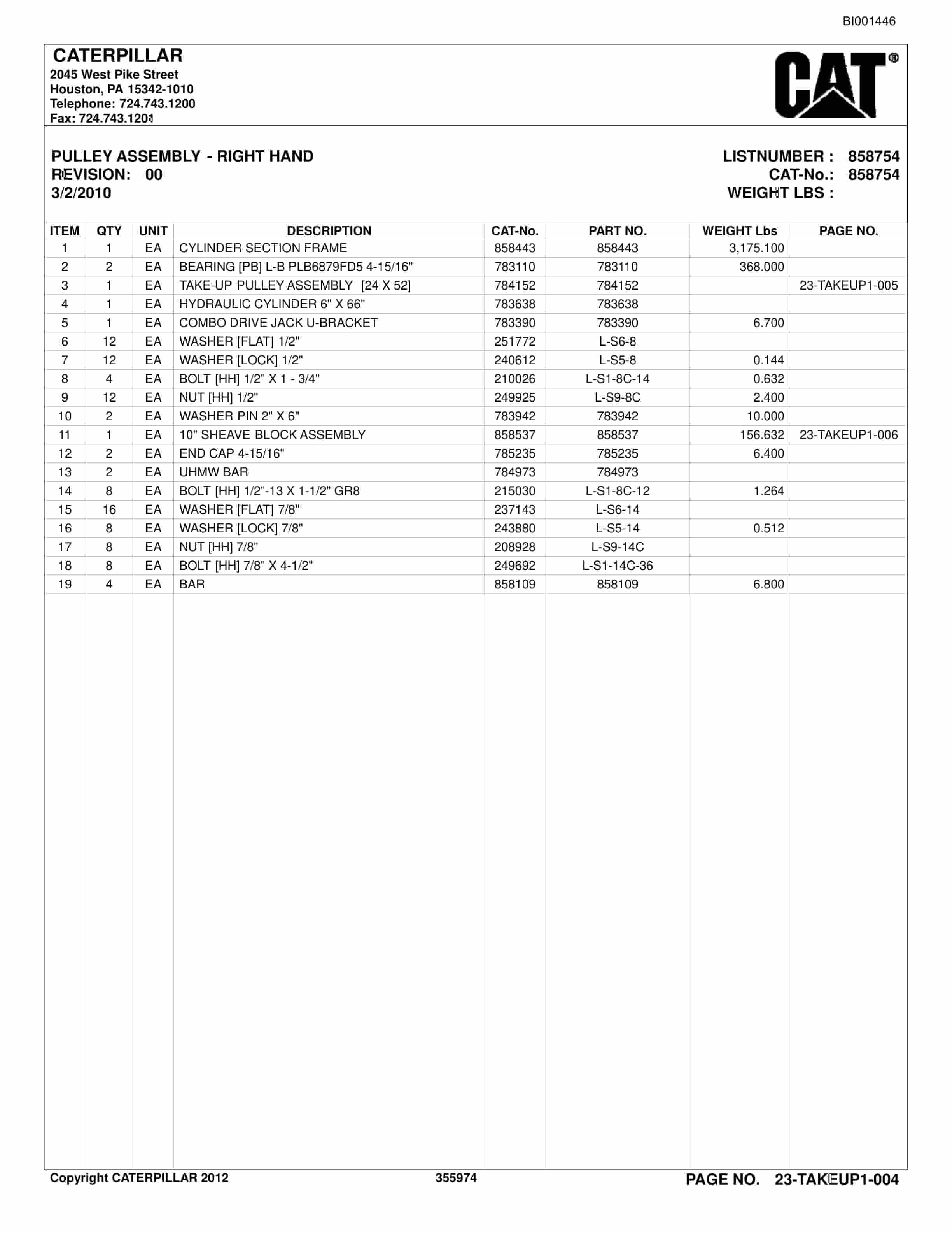 Bucyrus Belt System Parts Catalog BI001446-2