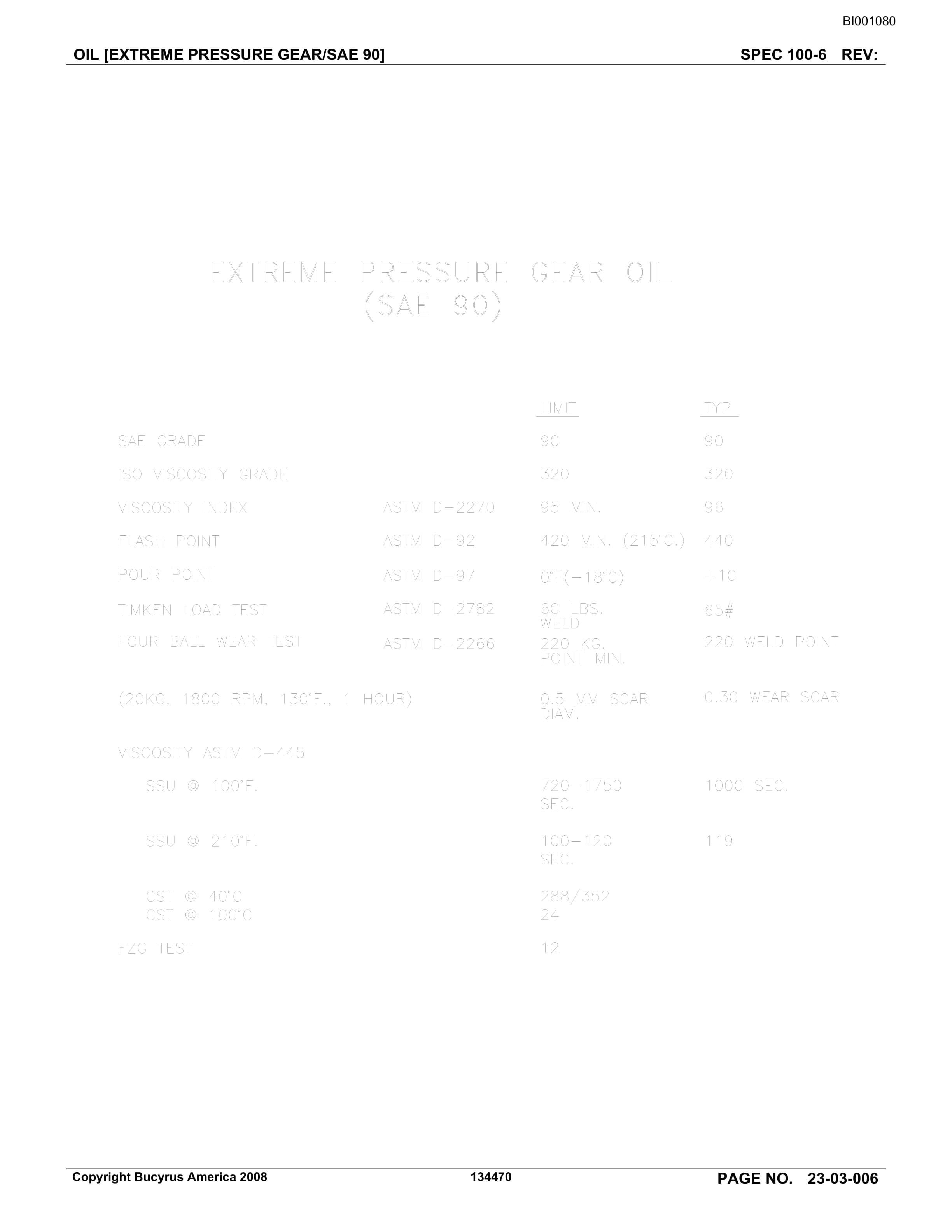 Bucyrus Belt System Spare Parts List BI001080-4