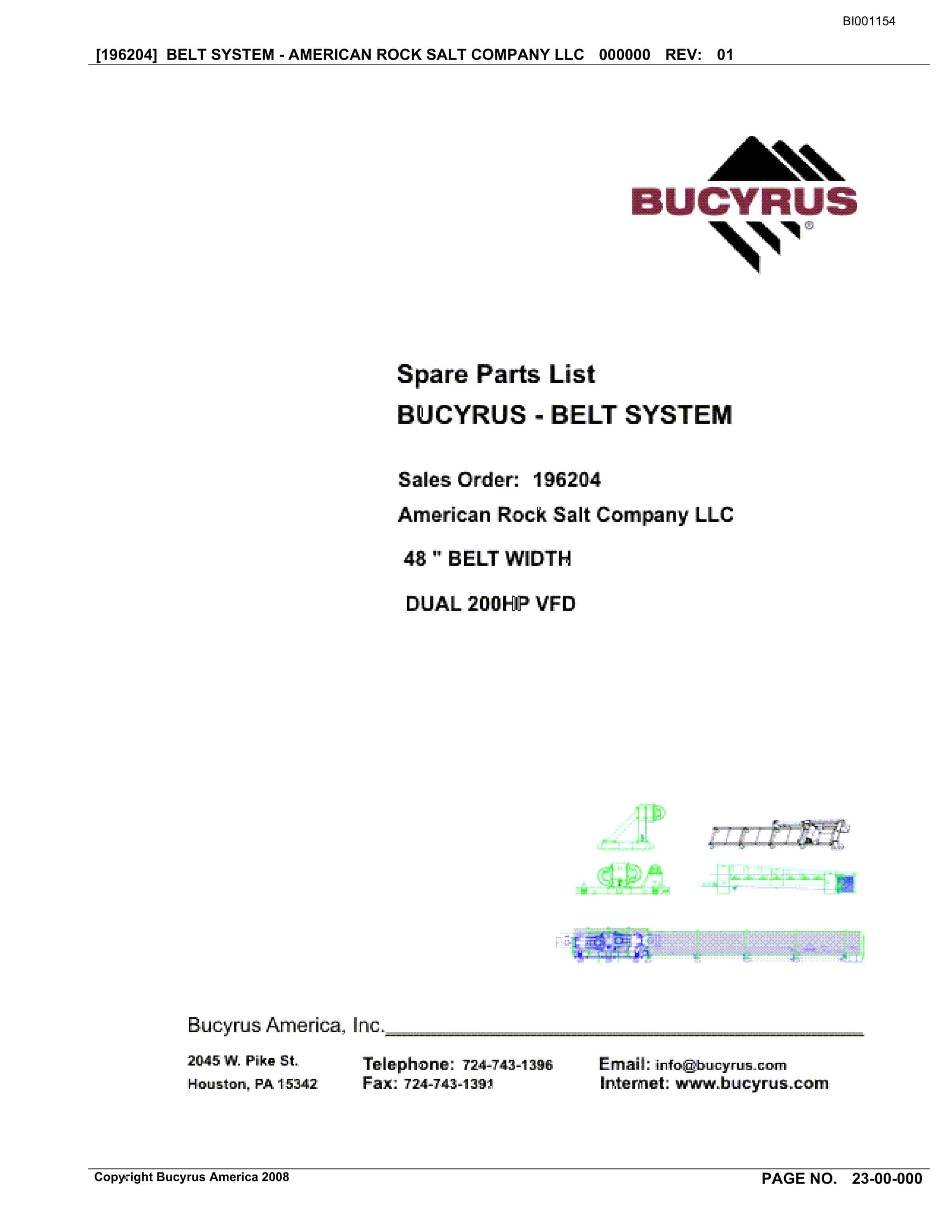 Bucyrus Belt System Spare Parts List BI001154