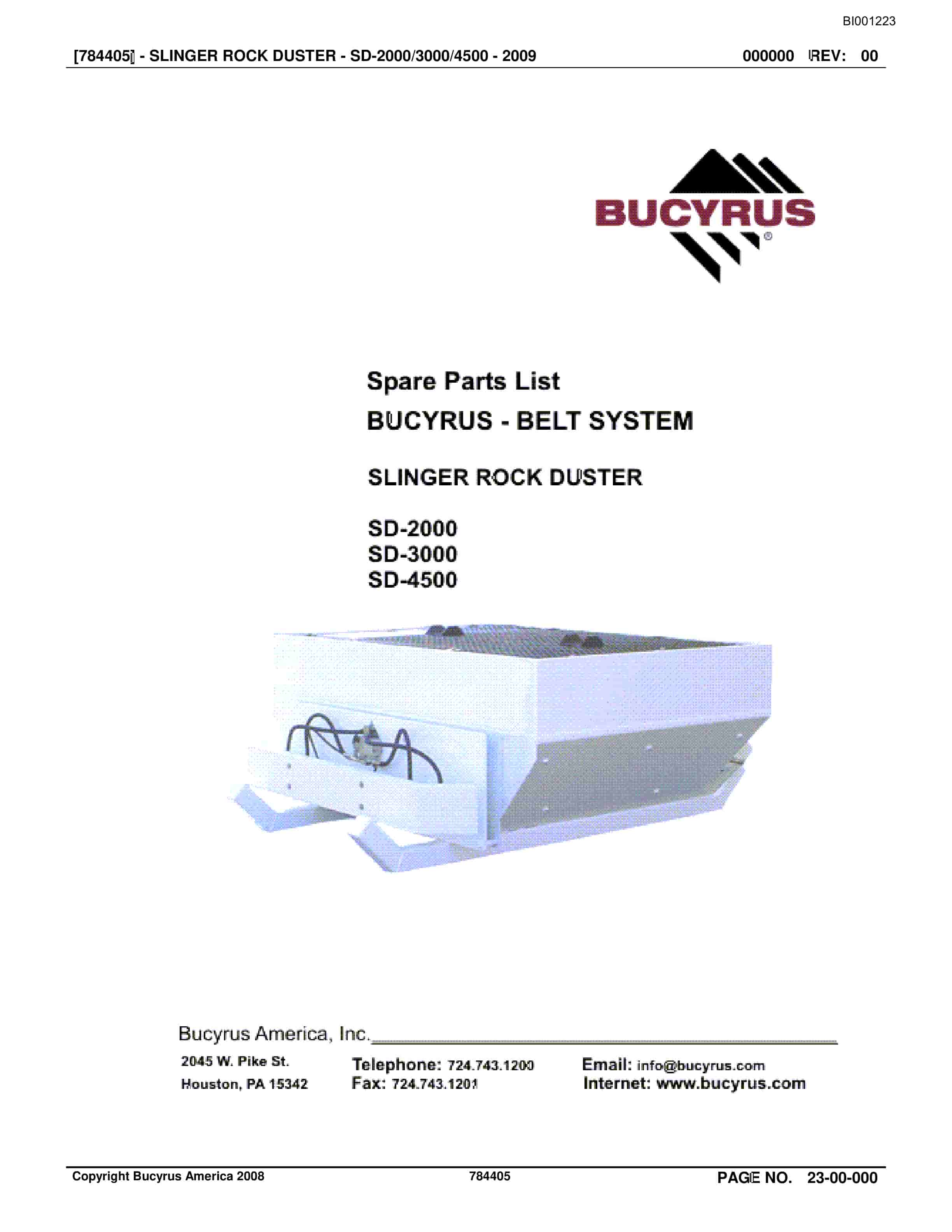 Bucyrus Belt System Spare Parts List BI001223