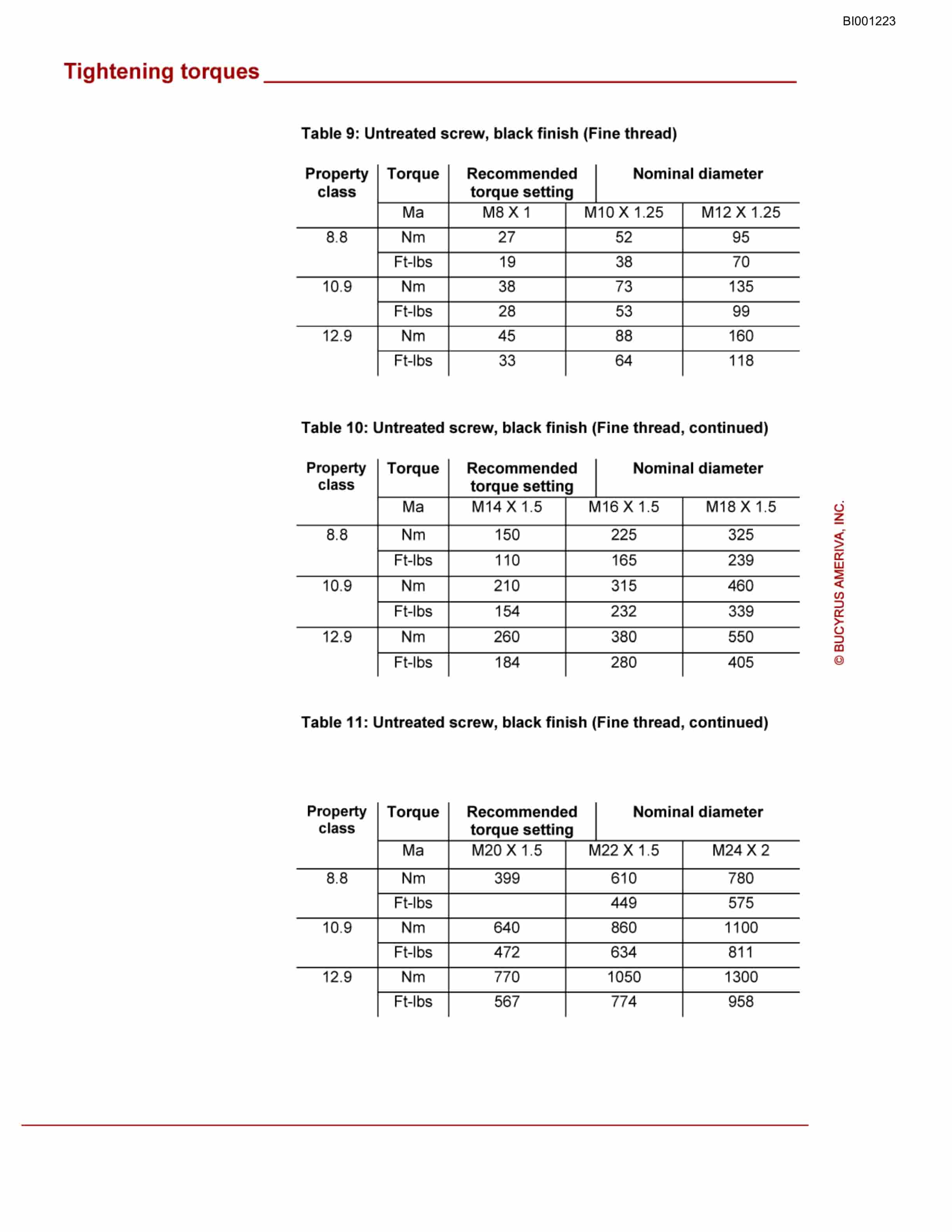 Bucyrus Belt System Spare Parts List BI001223-4