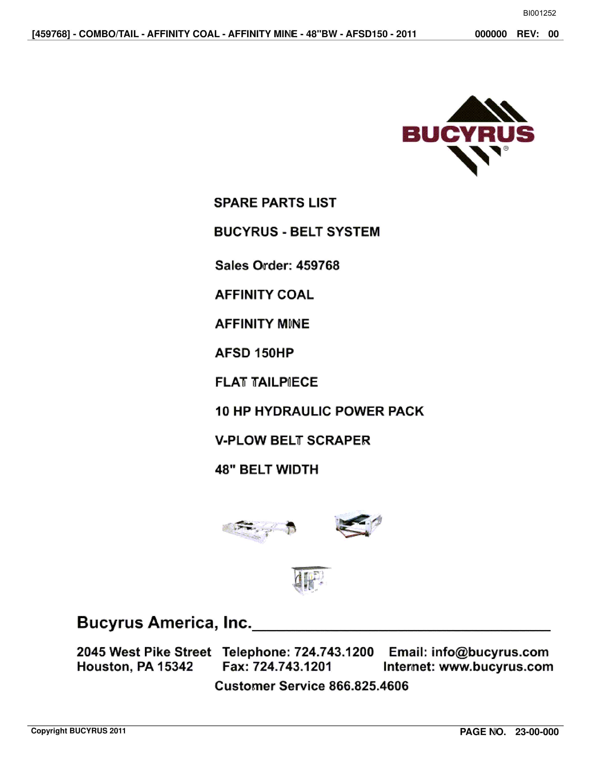 Bucyrus Belt System Spare Parts List BI001252