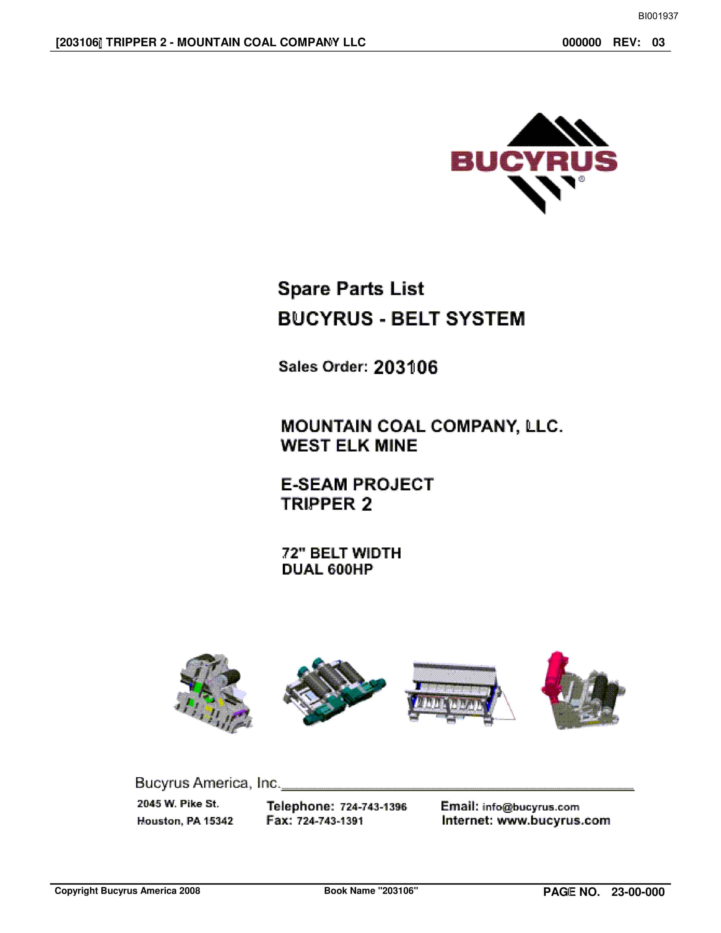Bucyrus Belt System Spare Parts List BI001937