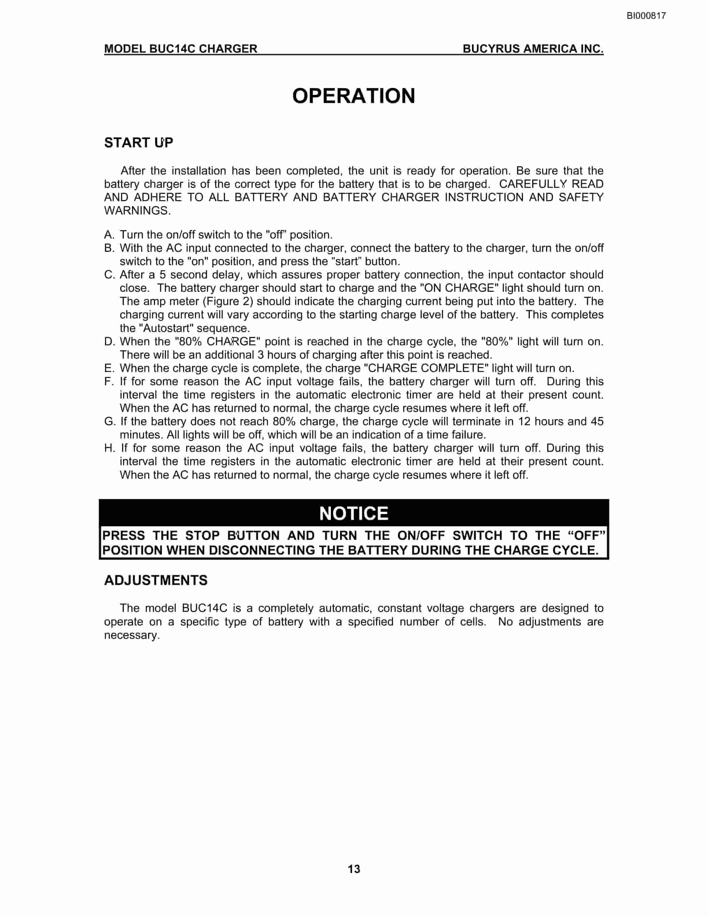 Bucyrus BUC14C Battery Charger Technical Manual BI000817-4