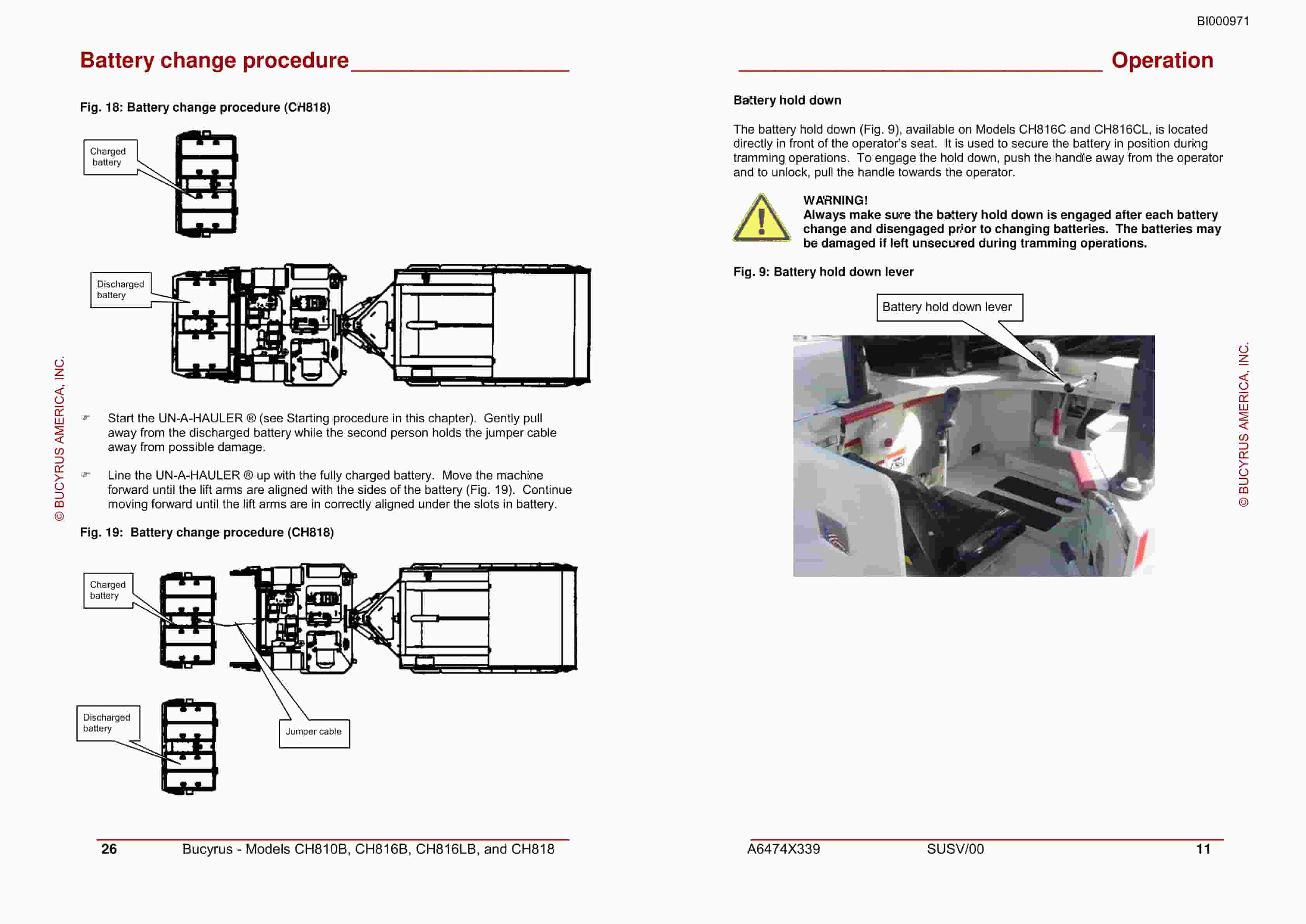 Bucyrus CH810B, CH816B, CH816LB, CH818 UN-A-HAULER General Start-up And Operating Instructions BI000971-3
