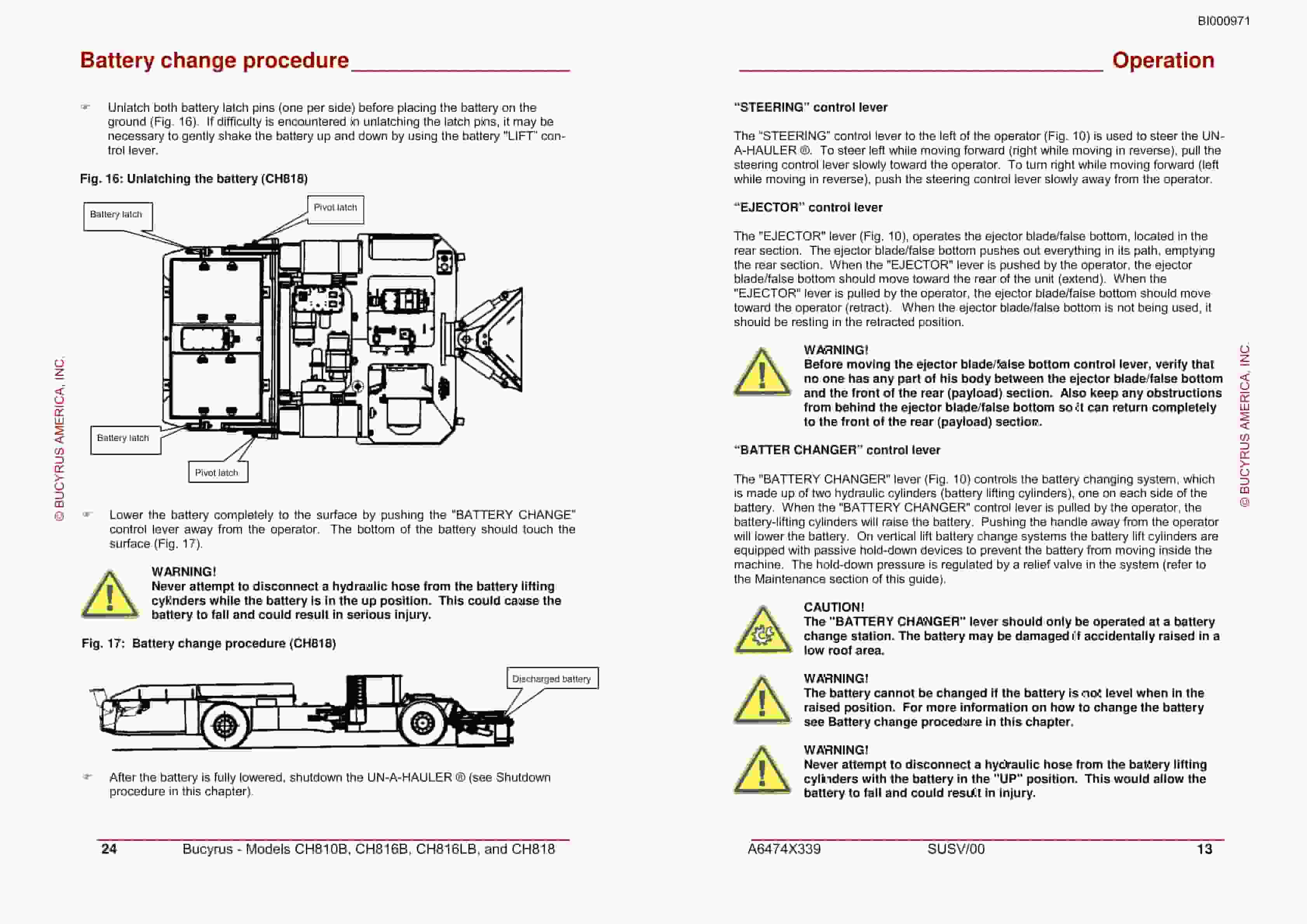 Bucyrus CH810B, CH816B, CH816LB, CH818 UN-A-HAULER General Start-up And Operating Instructions BI000971-4