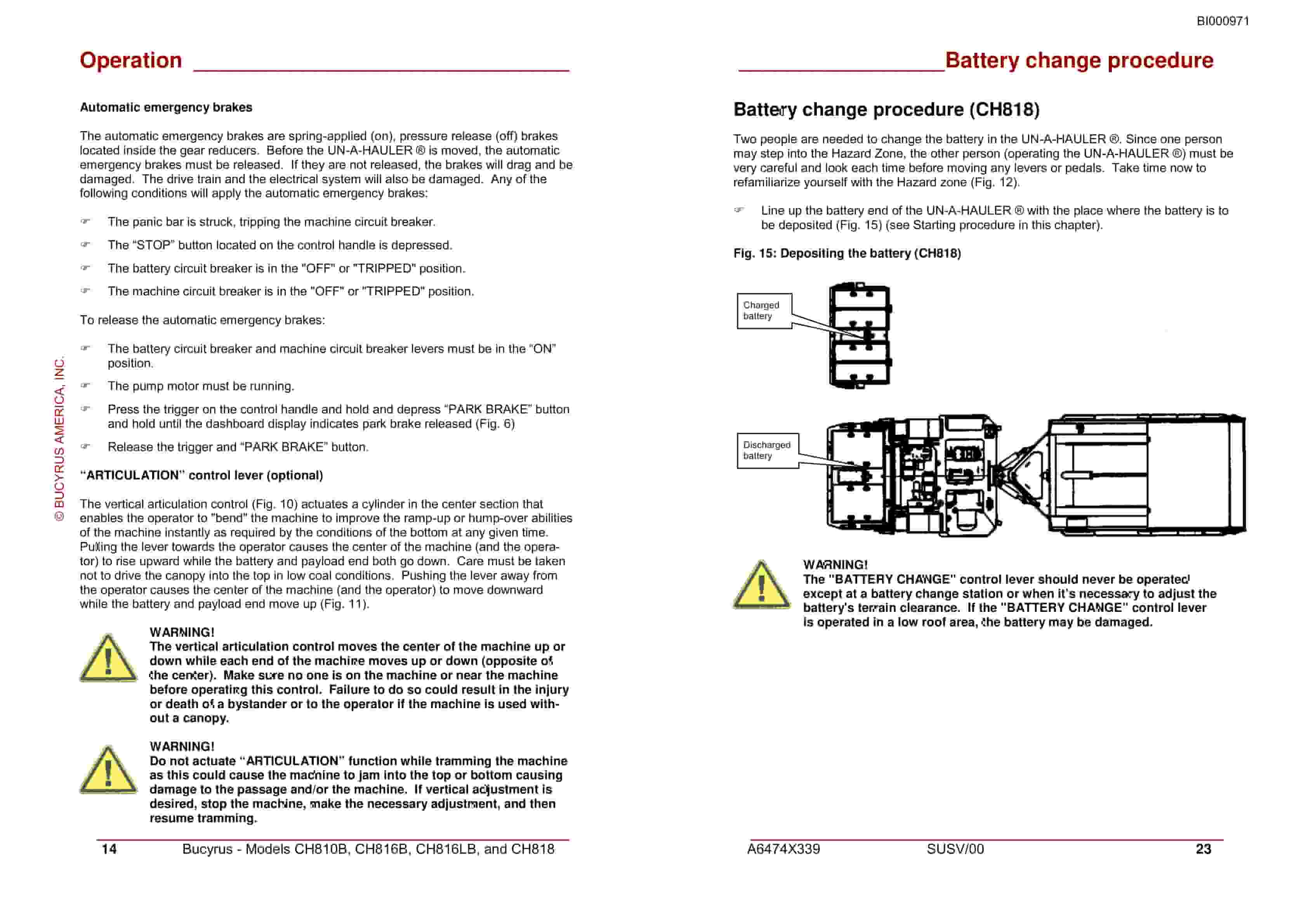 Bucyrus CH810B, CH816B, CH816LB, CH818 UN-A-HAULER General Start-up And Operating Instructions BI000971-5
