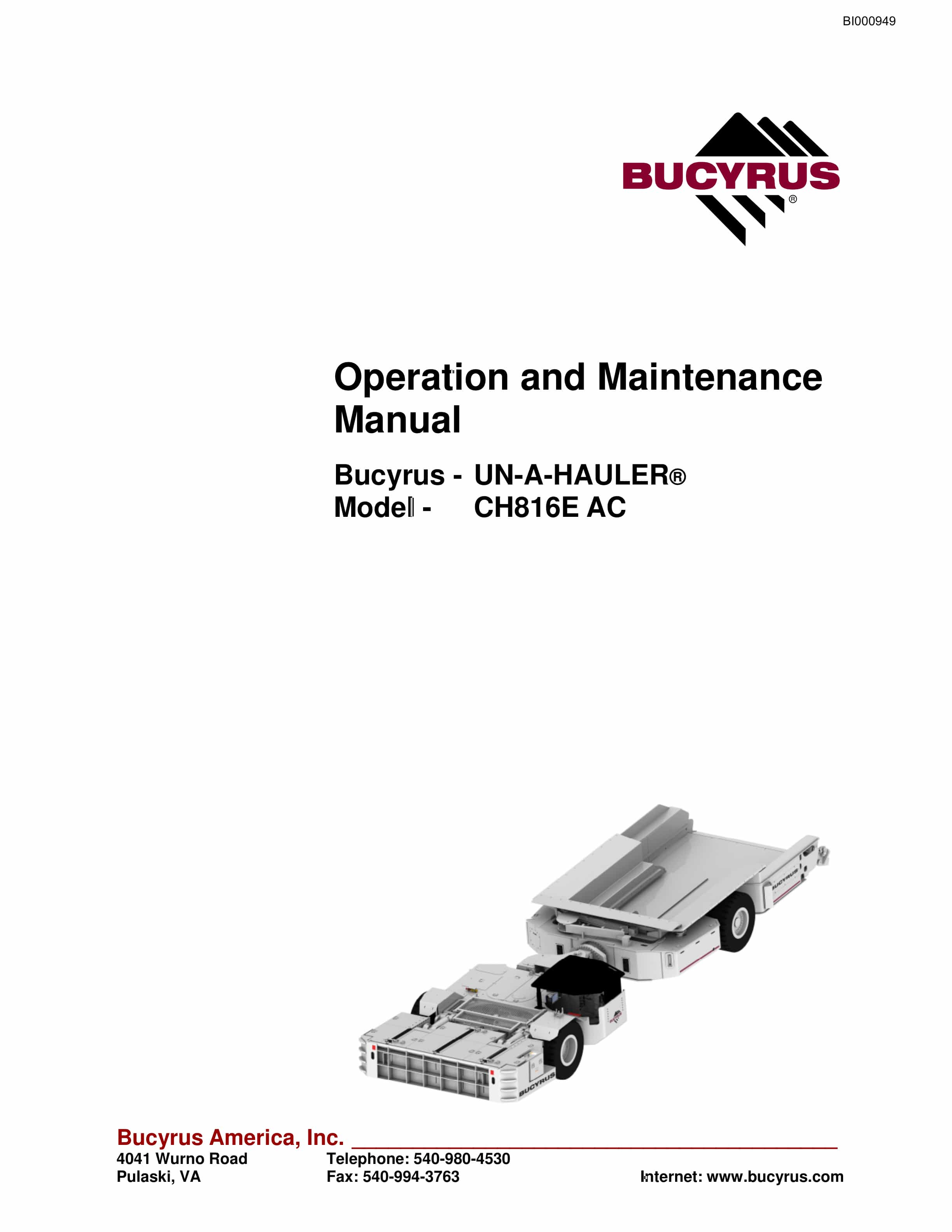 Bucyrus CH816E AC UN-A-HAULER Operation And Maintenance Manual BI000949