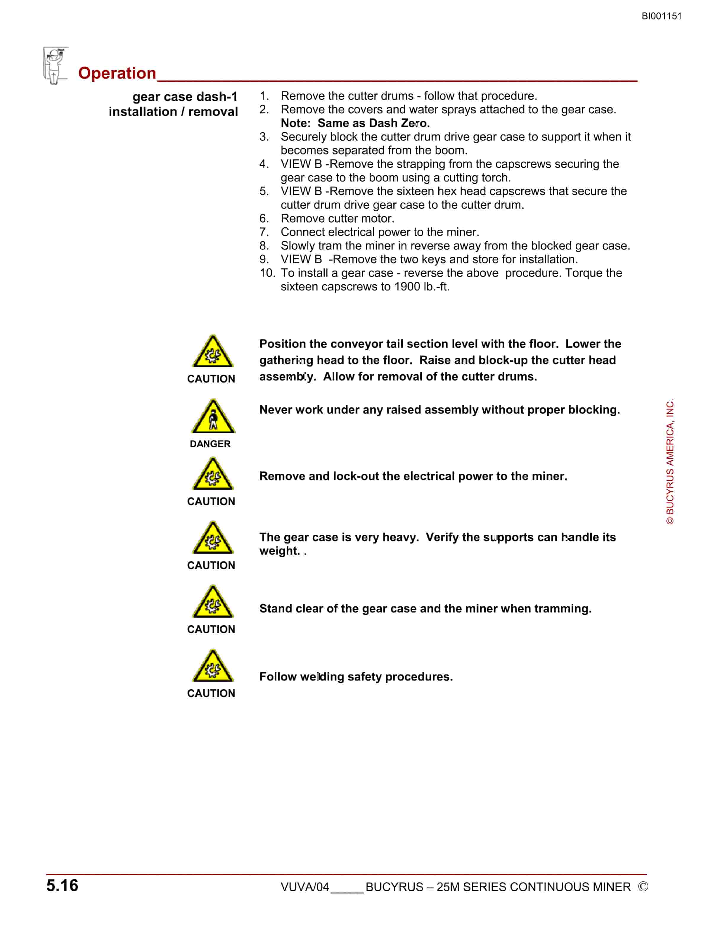 Bucyrus Continuous Miner Spare Parts List BI001151-3