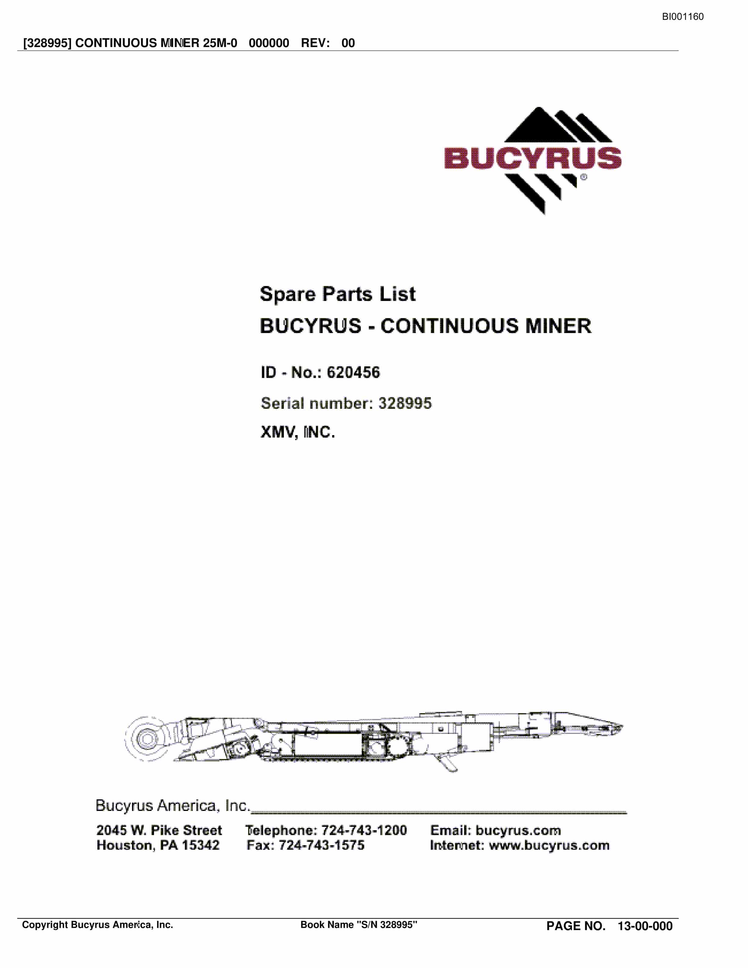 Bucyrus Continuous Miner Spare Parts List BI001160