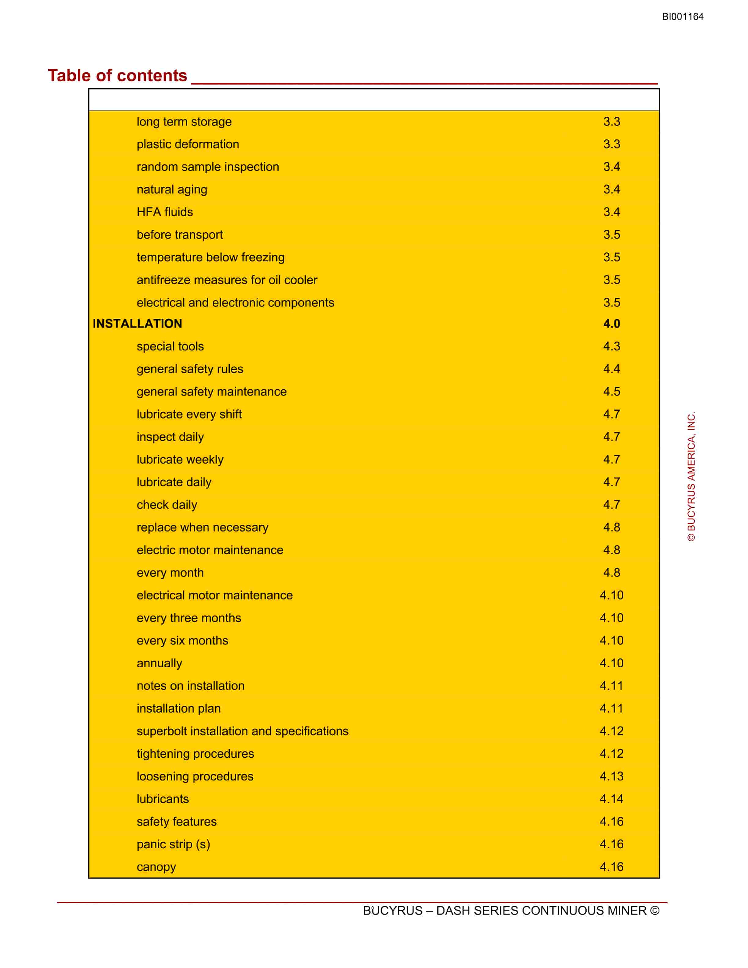 Bucyrus Continuous Miner Spare Parts List BI001164-3