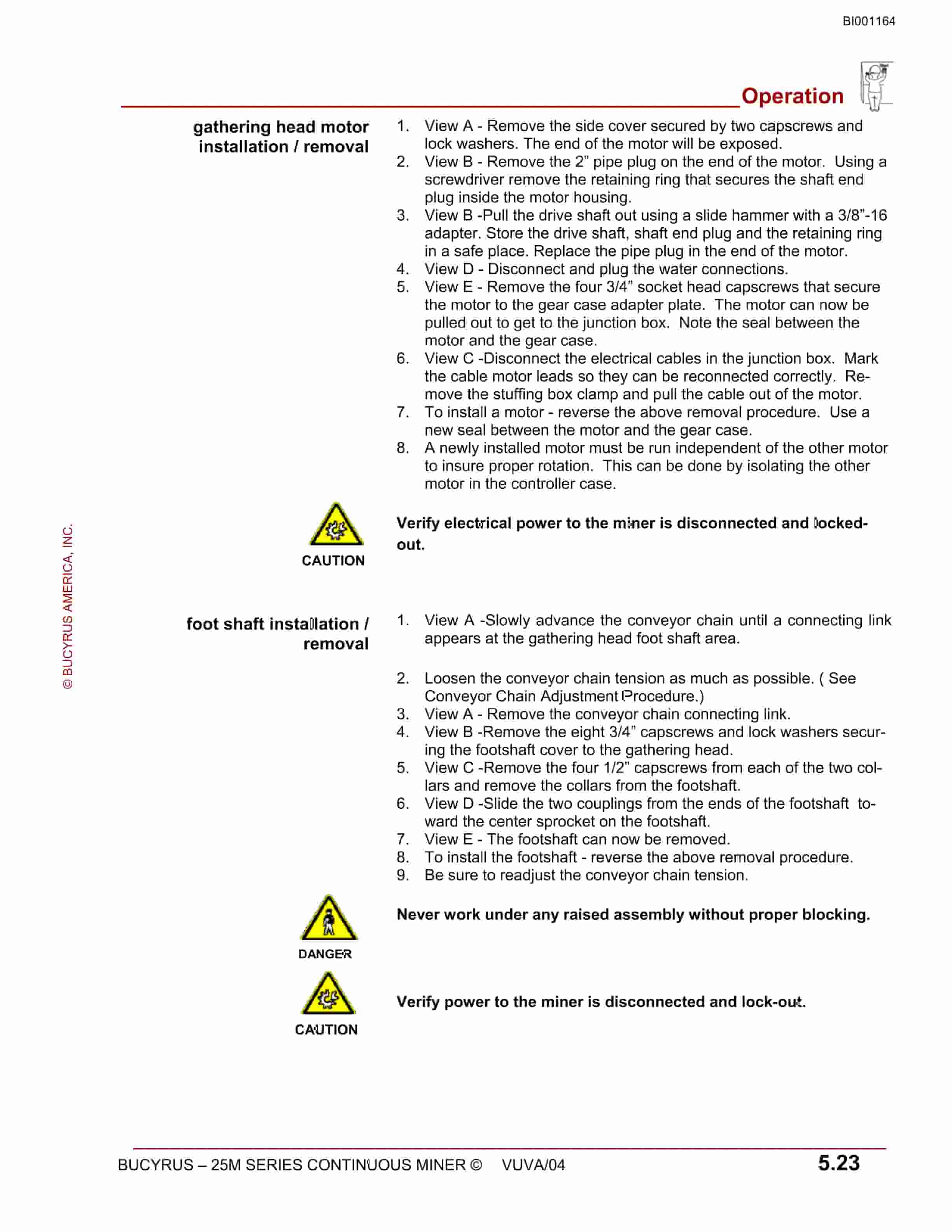 Bucyrus Continuous Miner Spare Parts List BI001164-4