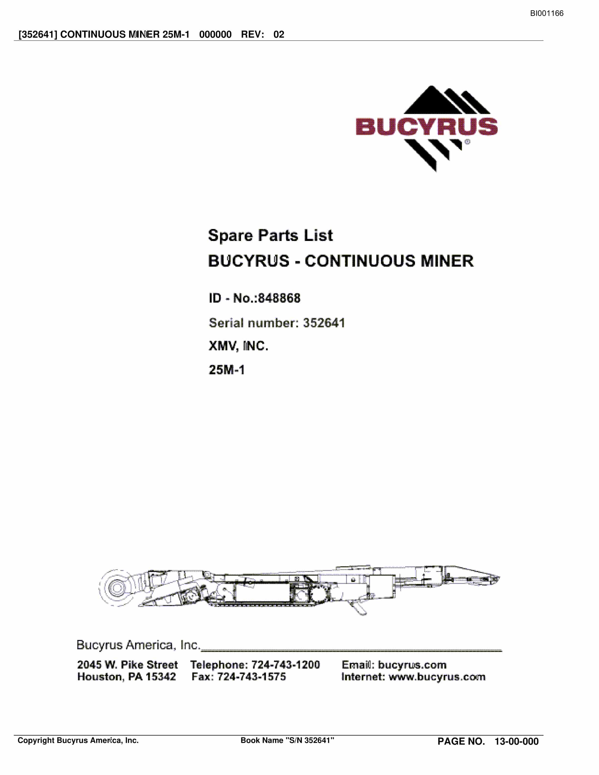 Bucyrus Continuous Miner Spare Parts List BI001166