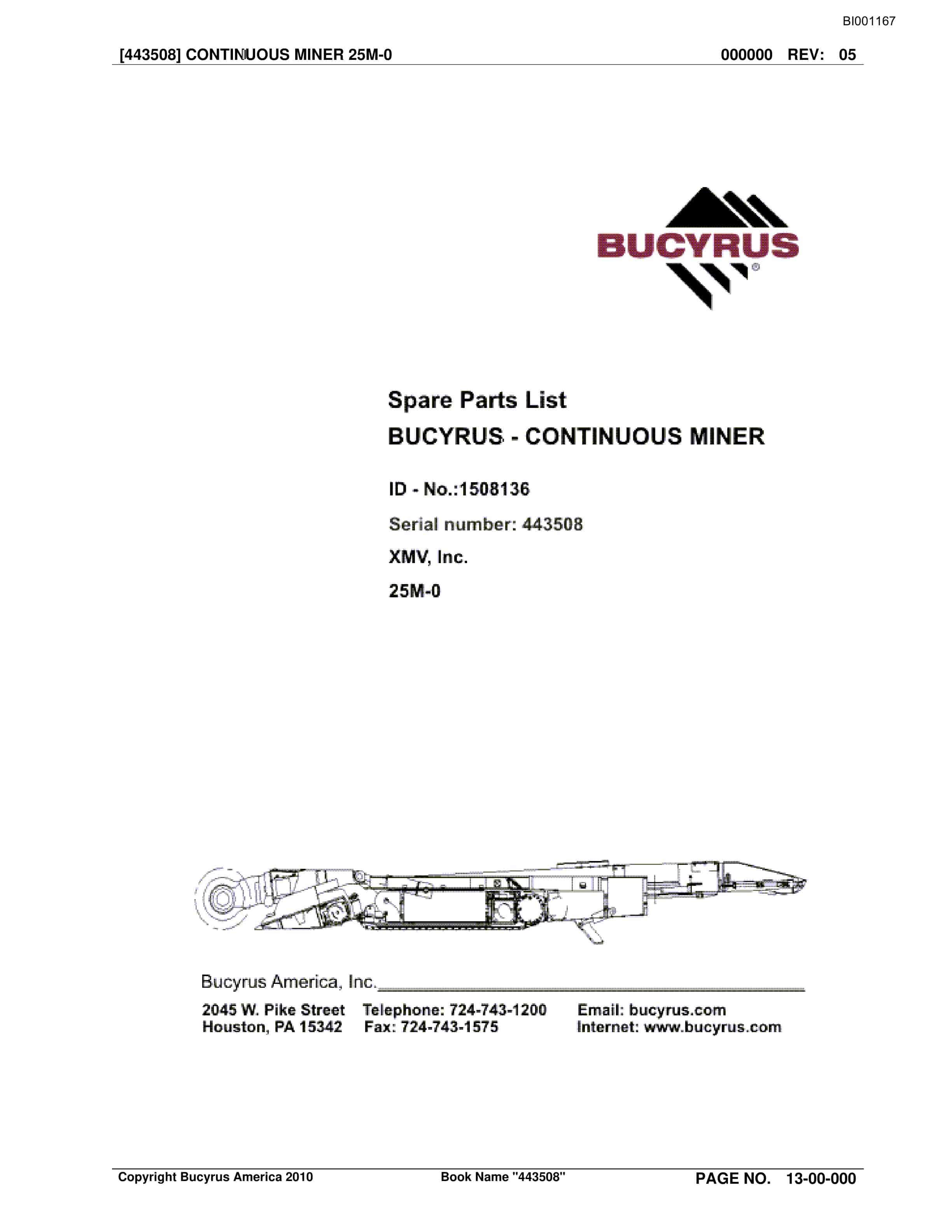 Bucyrus Continuous Miner Spare Parts List BI001167