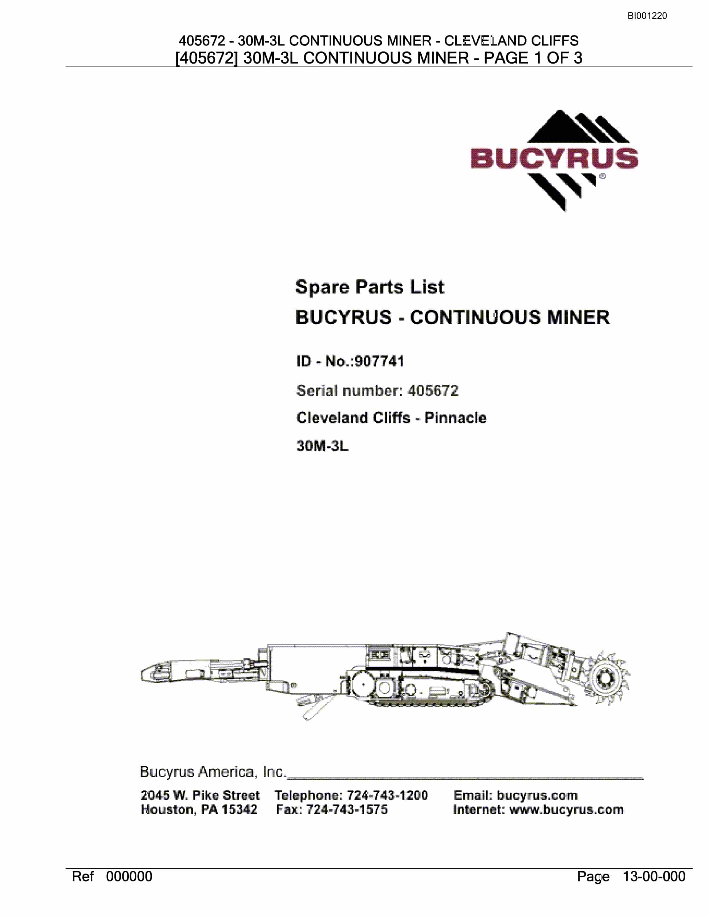 Bucyrus Continuous Miner Spare Parts List BI001220