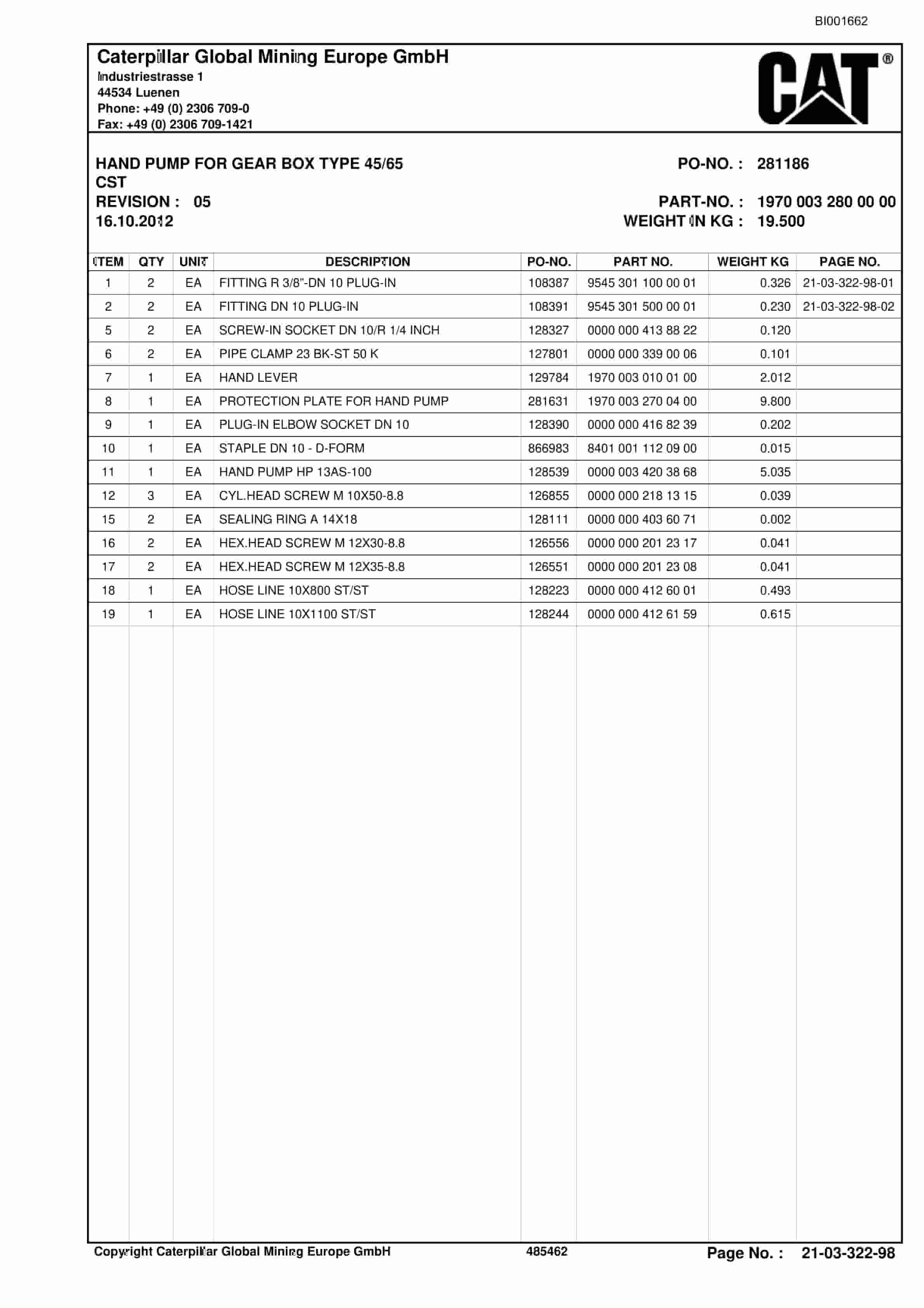 Bucyrus Conveyor System LTCC Parts Catalog BI001662-5