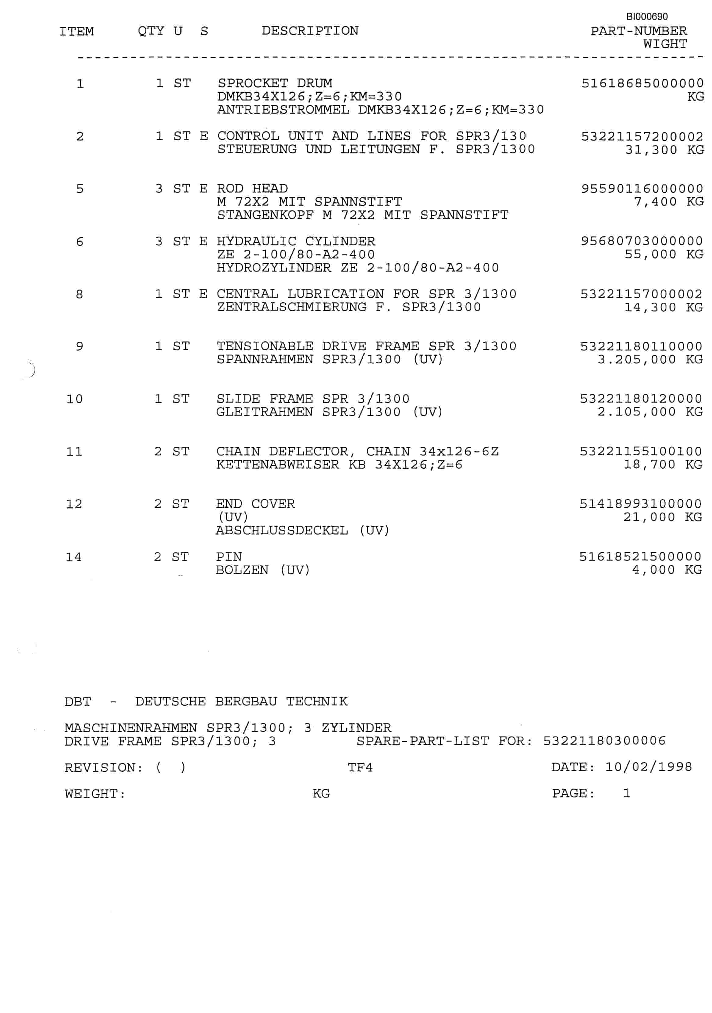 Bucyrus Conveyor Type Oxbow Parts Catalog BI000690-3