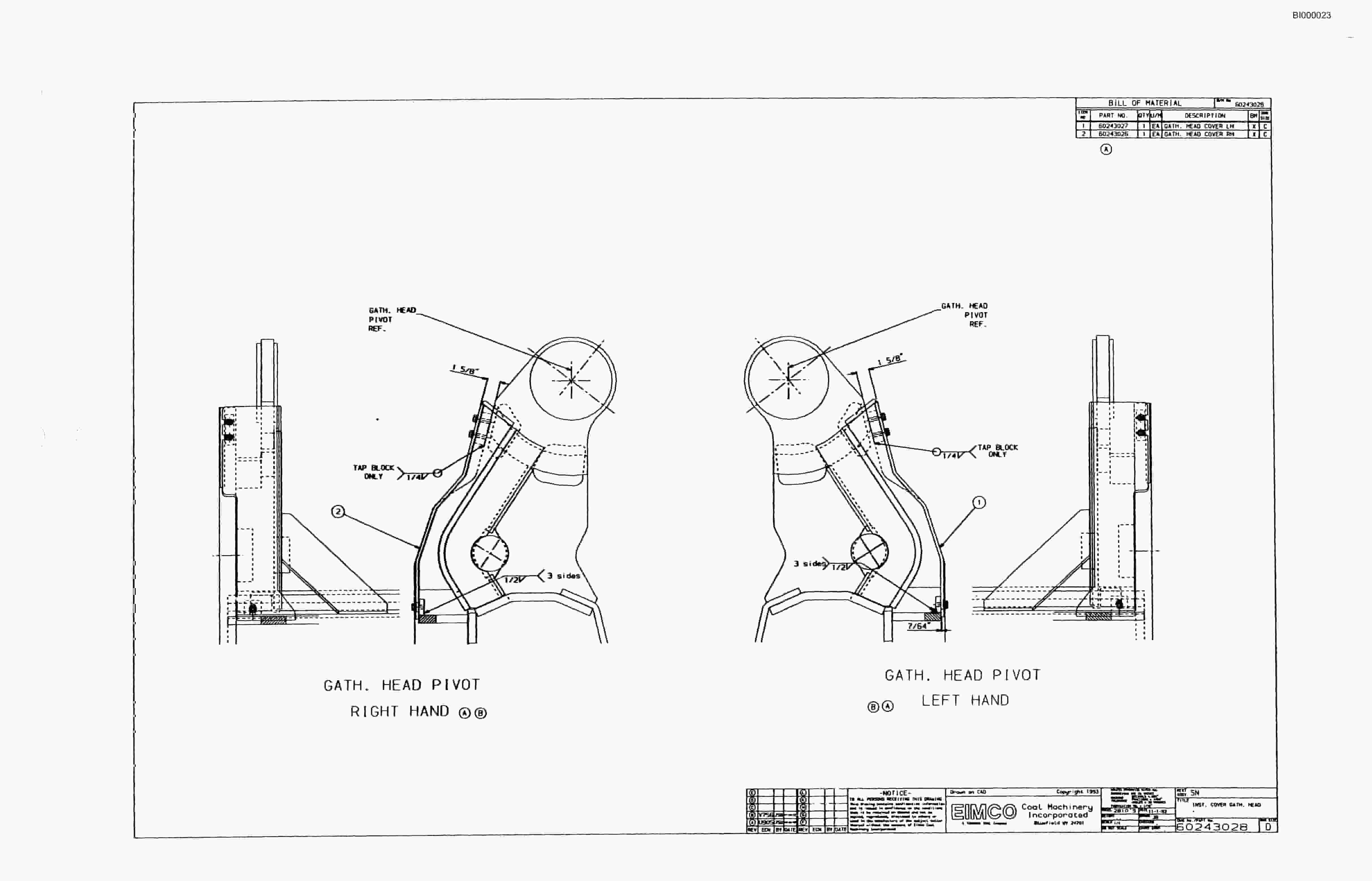 Bucyrus Dash One Miner Parts Catalog BI000023 70880226-5