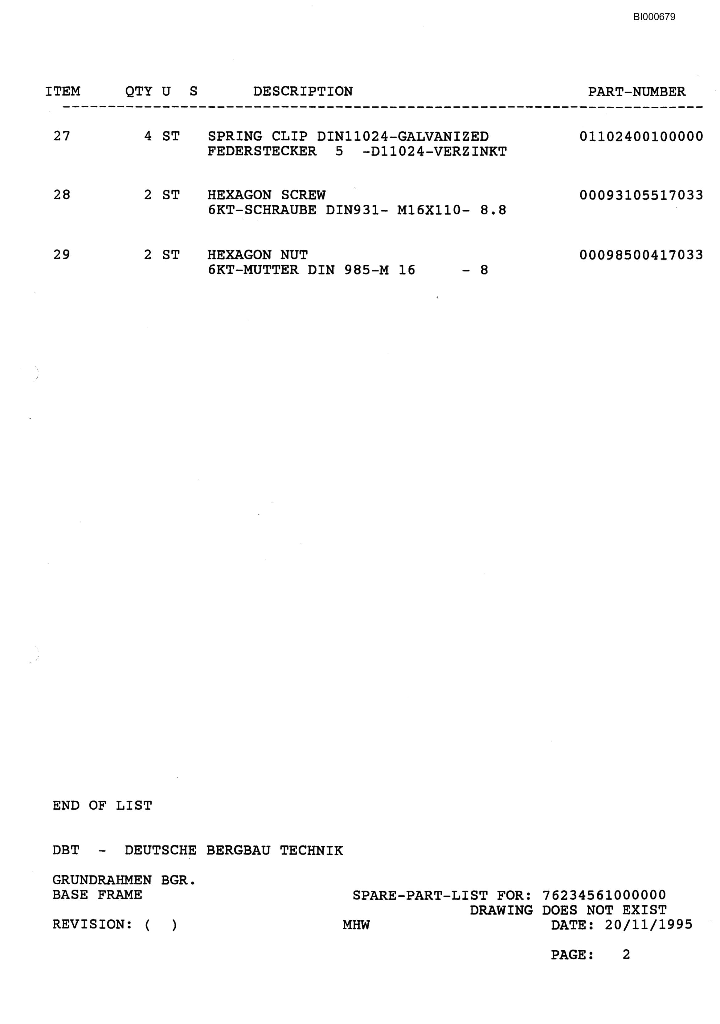 Bucyrus DBT - Shield MC Elroy Parts Catalog BI000679-5