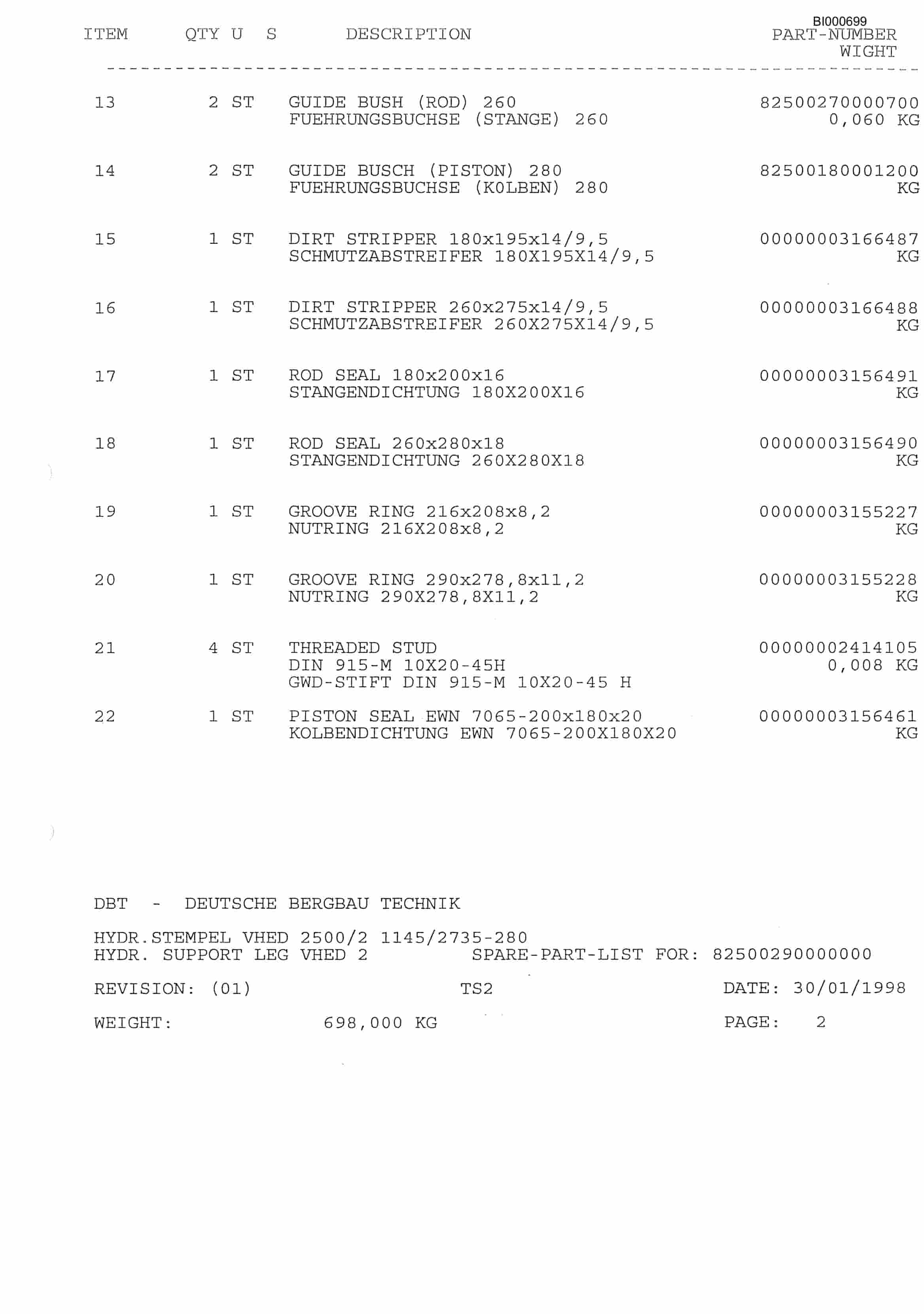 Bucyrus DBT - Shield Mimosa Parts Catalog BI000699-3