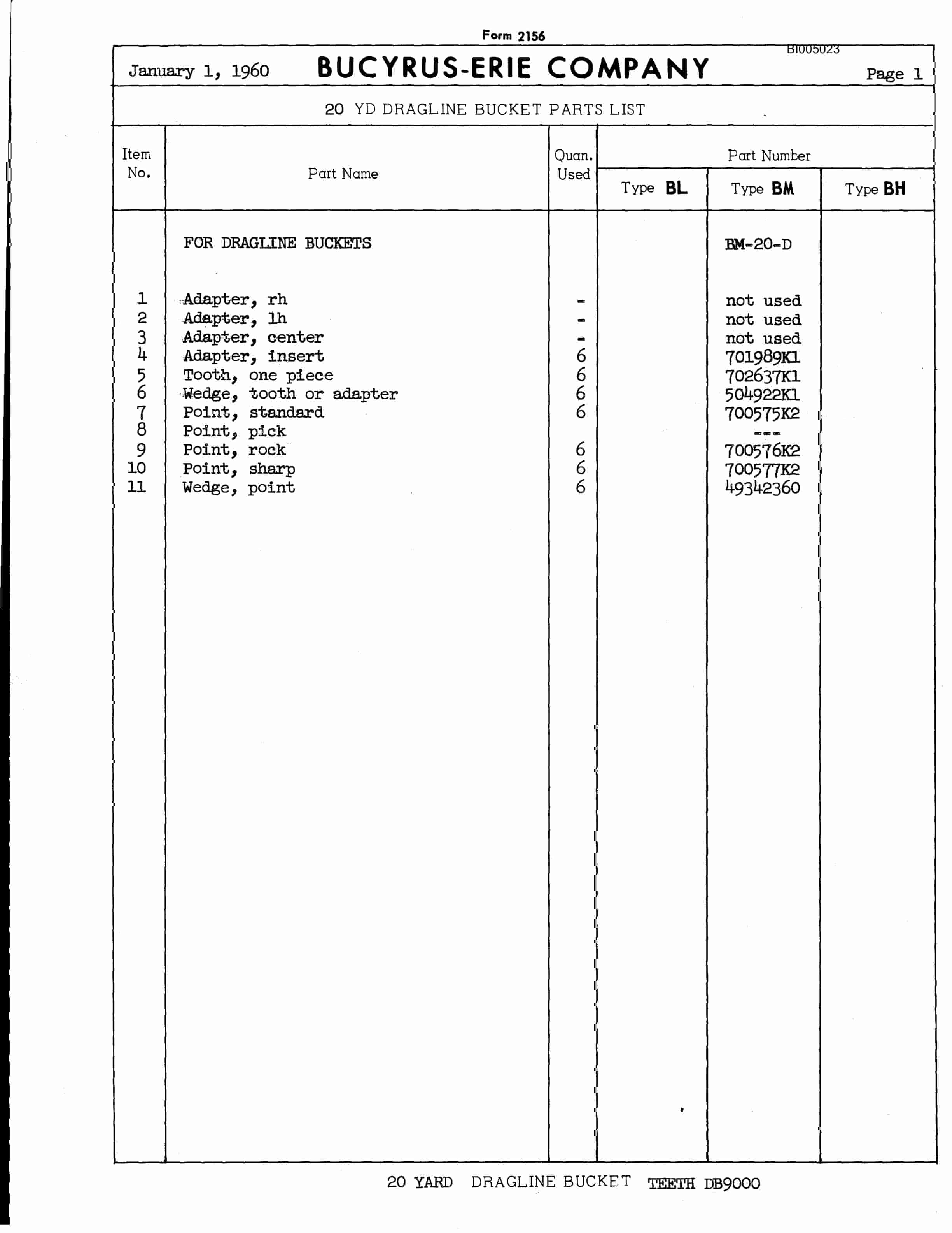 Bucyrus Dragline Bucket Parts Catalog BI005023-3