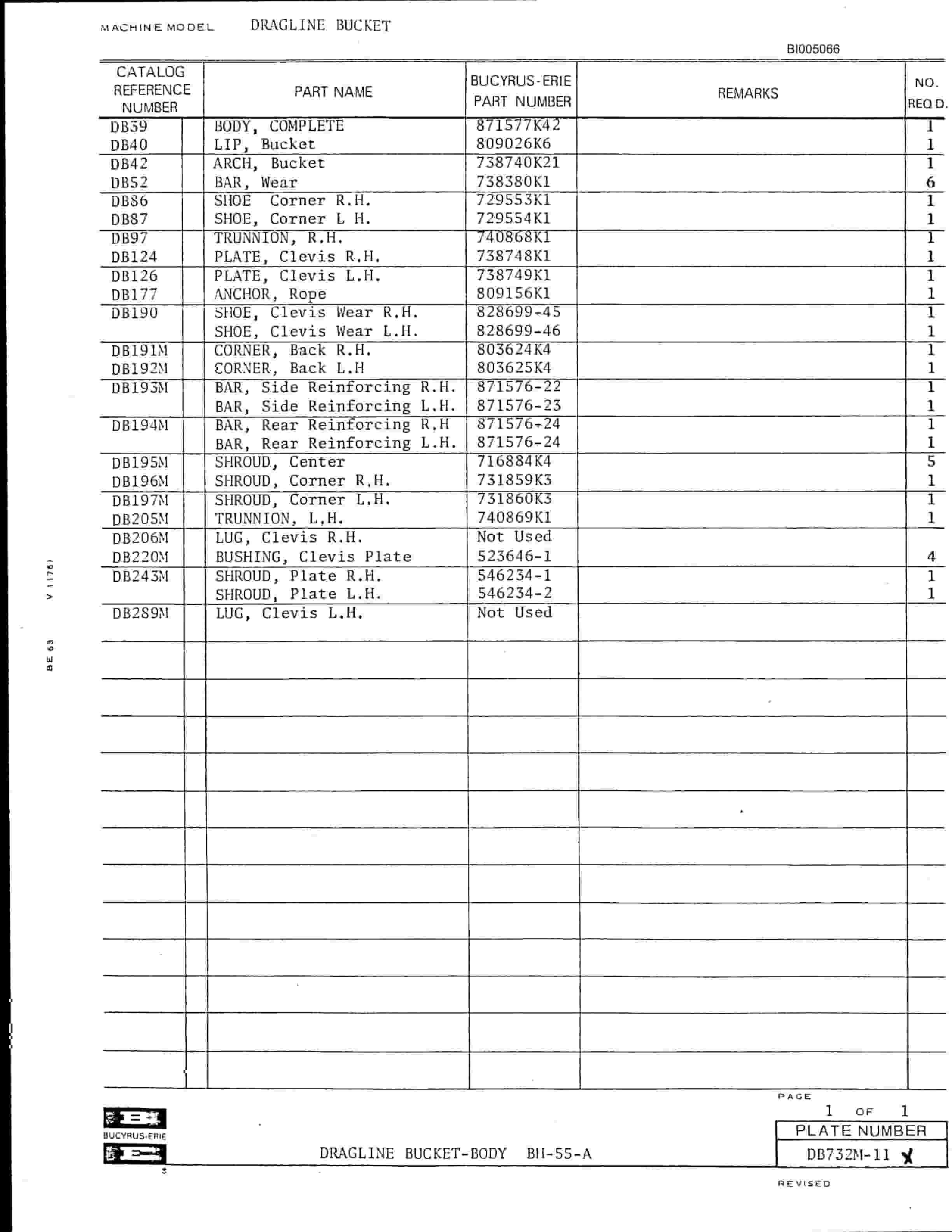 Bucyrus Dragline Bucket Parts Catalog BI005066-5