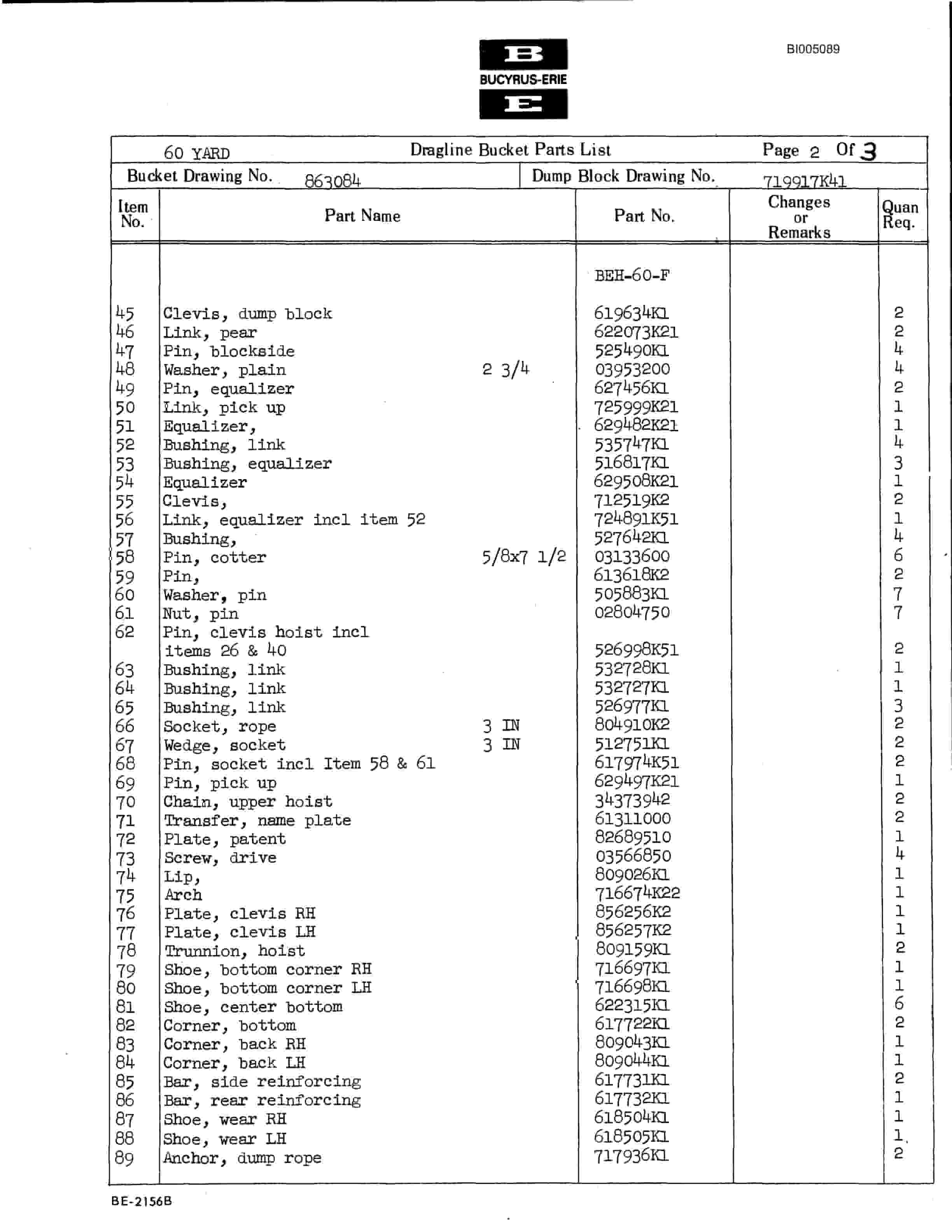 Bucyrus Dragline Bucket Parts Catalog BI005089-4