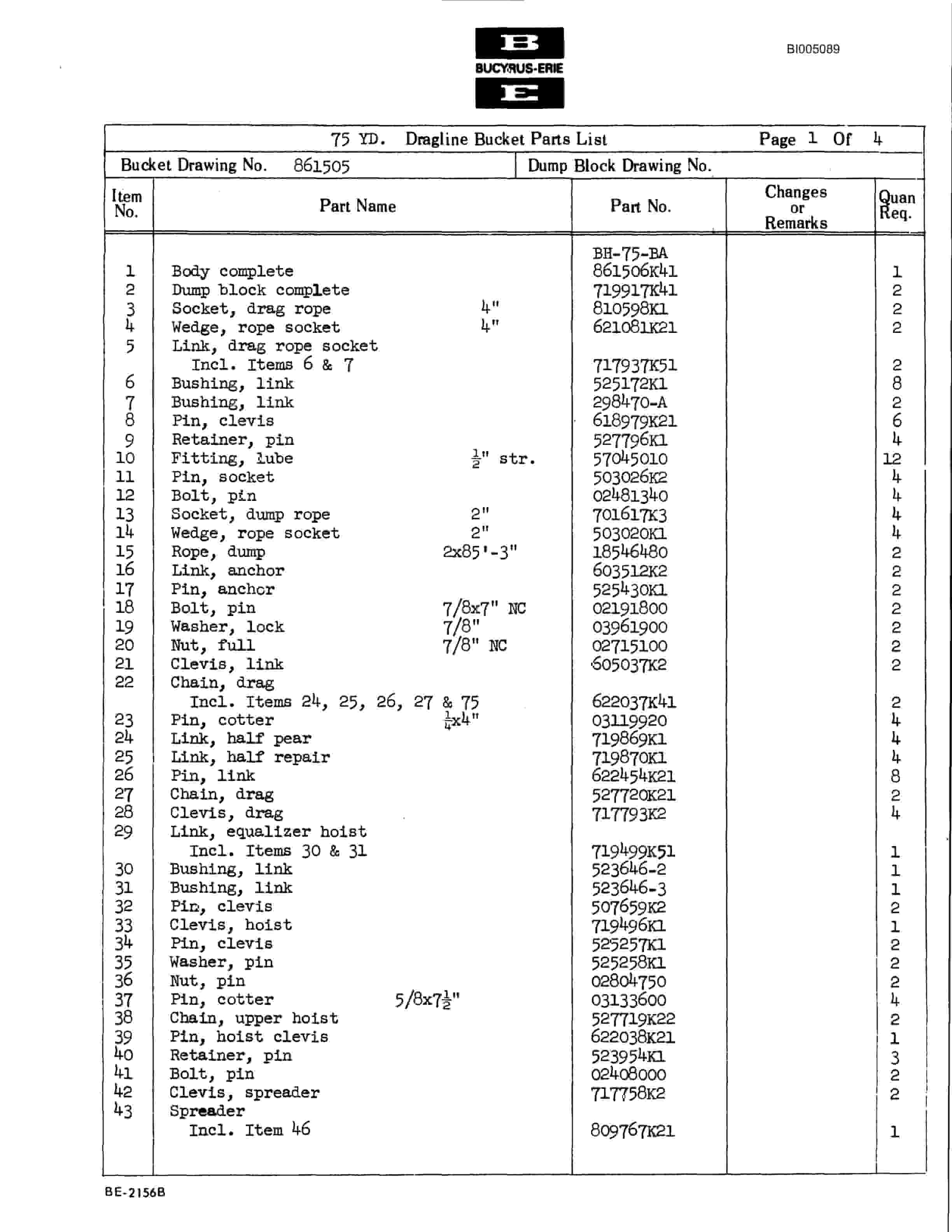 Bucyrus Dragline Bucket Parts Catalog BI005089-5