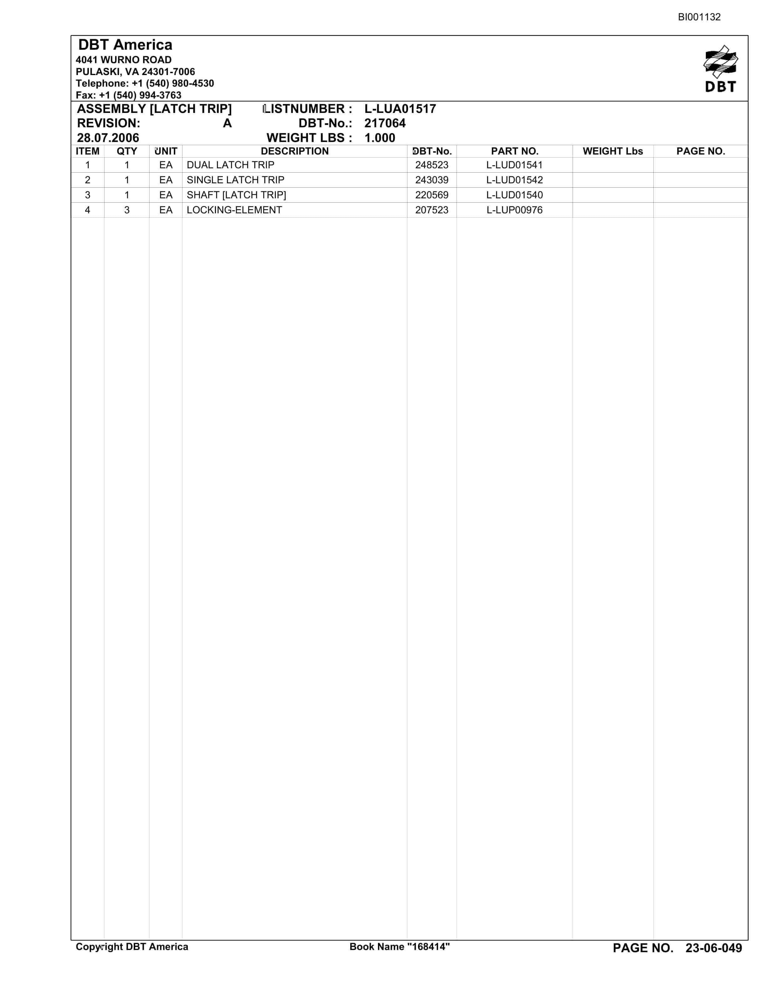 Bucyrus Drive Section Parts Catalog BI001132-4