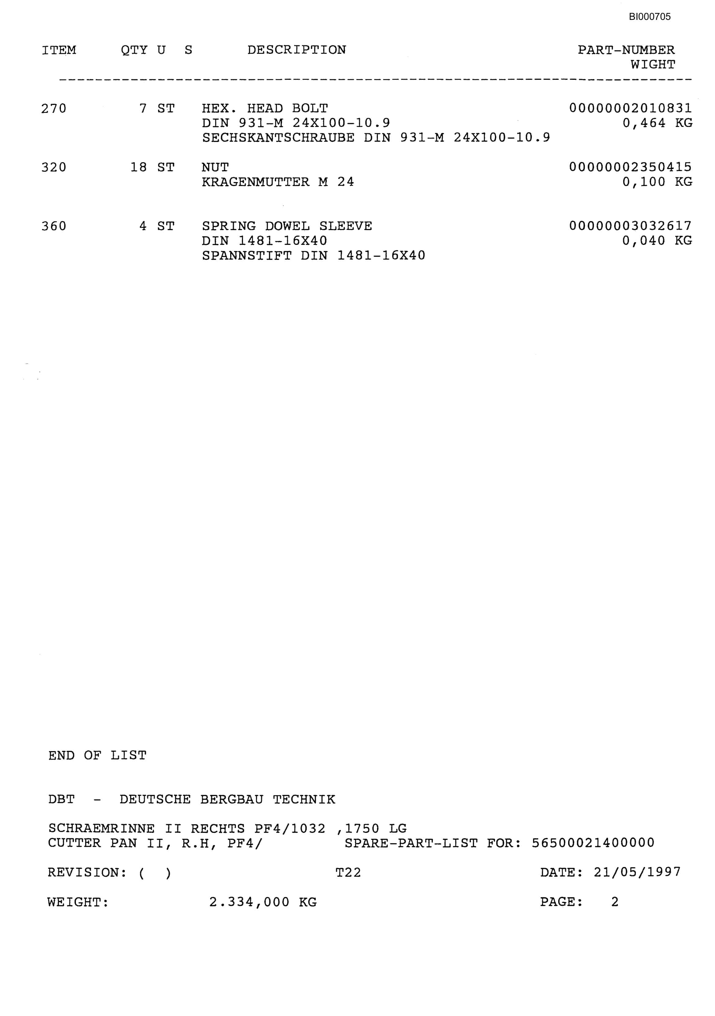 Bucyrus Face Conveyor PF4-1032 Parts Catalog BI000705-4