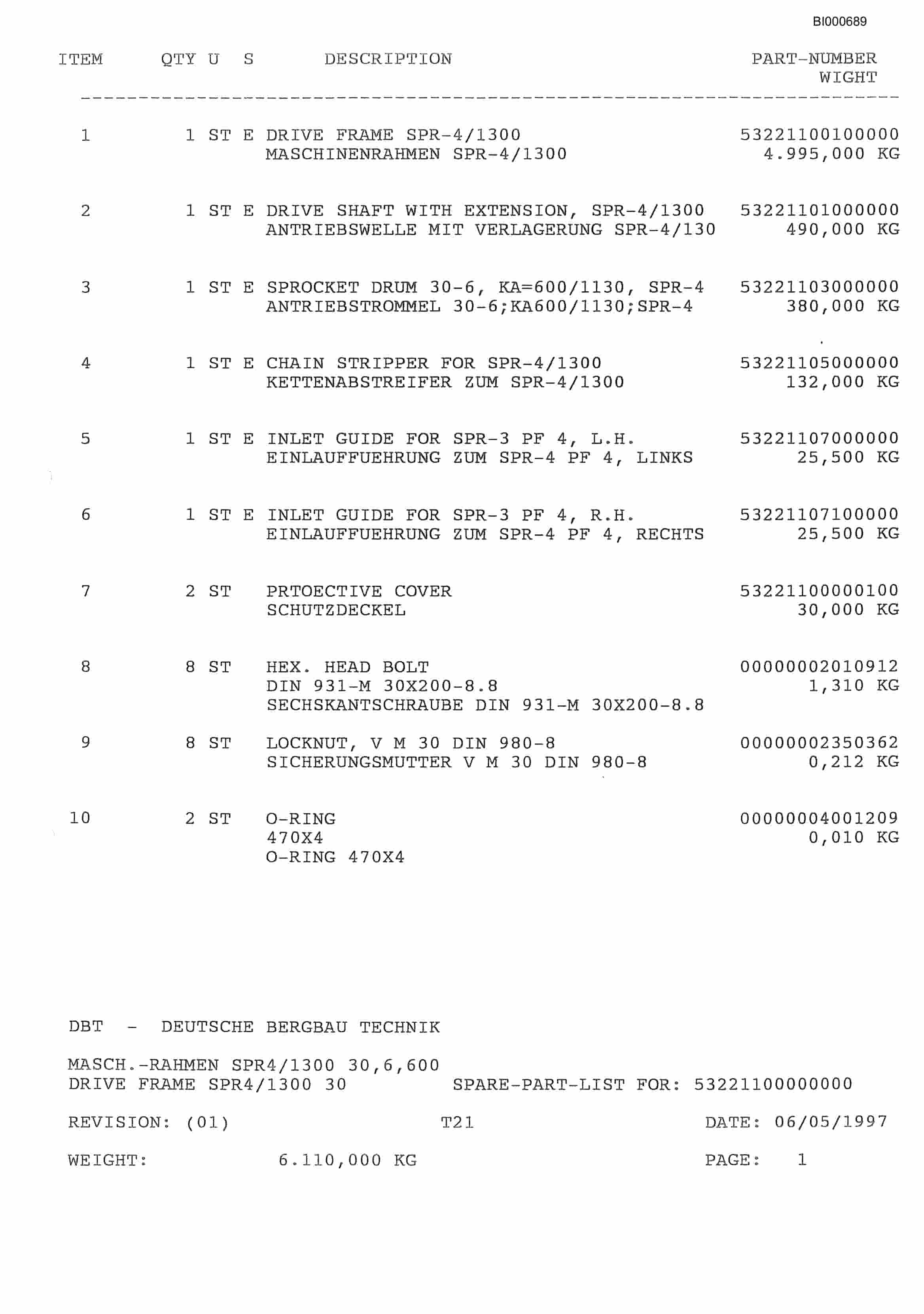 Bucyrus Face Conveyor PF4-1132 Parts Catalog BI000689-3