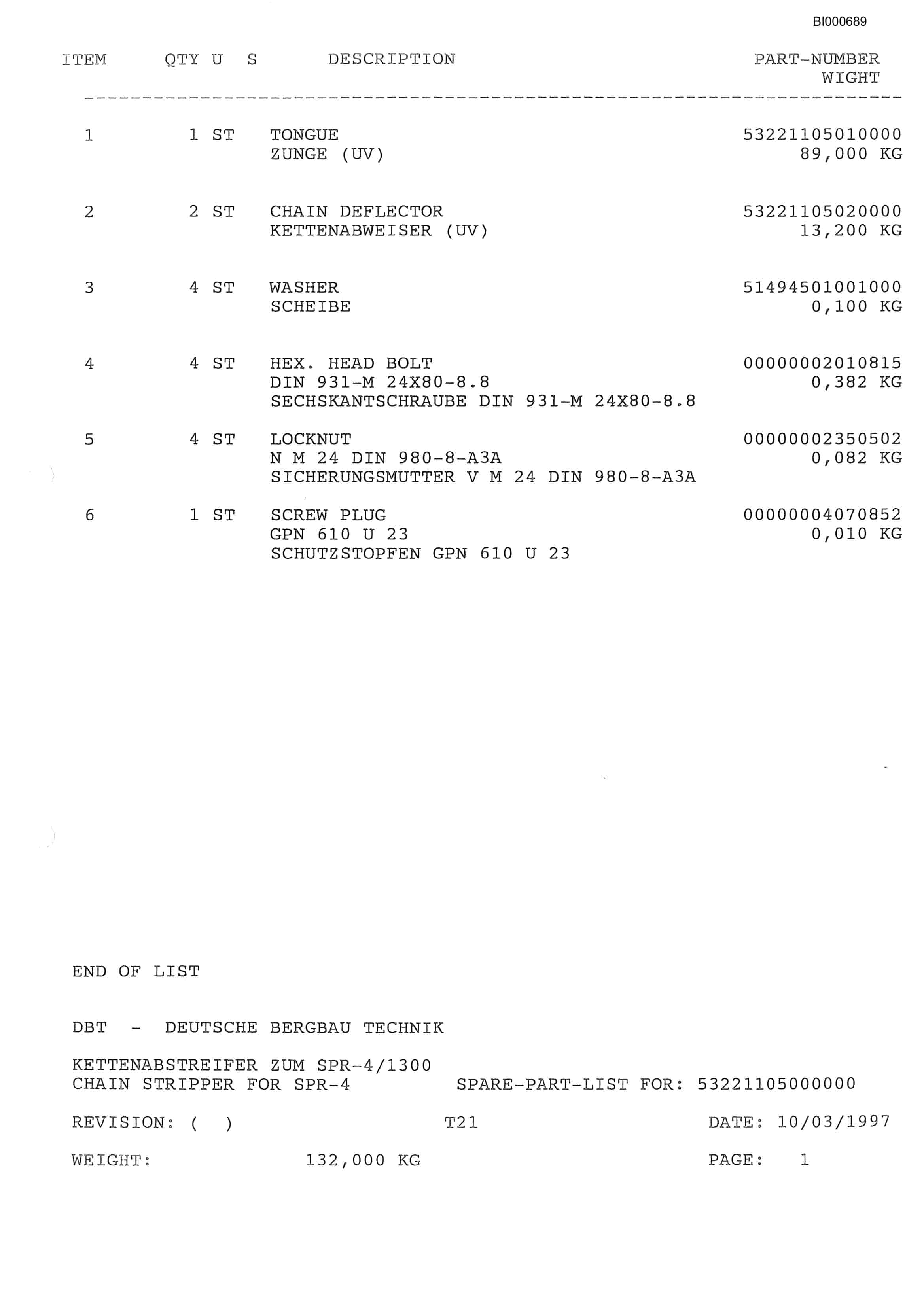 Bucyrus Face Conveyor PF4-1132 Parts Catalog BI000689-4