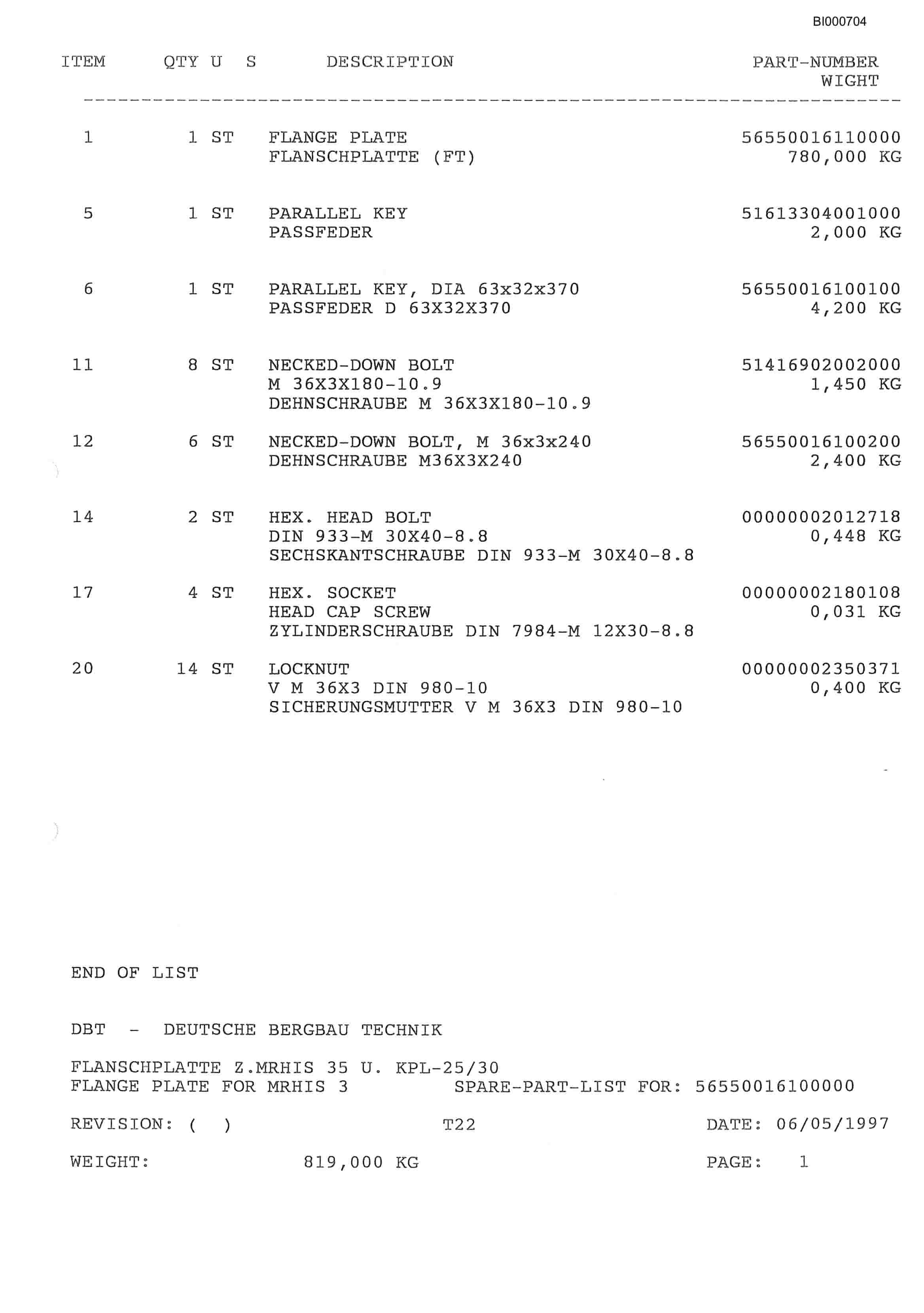 Bucyrus Face Conveyor PF4-1132 Parts Catalog BI000704-2