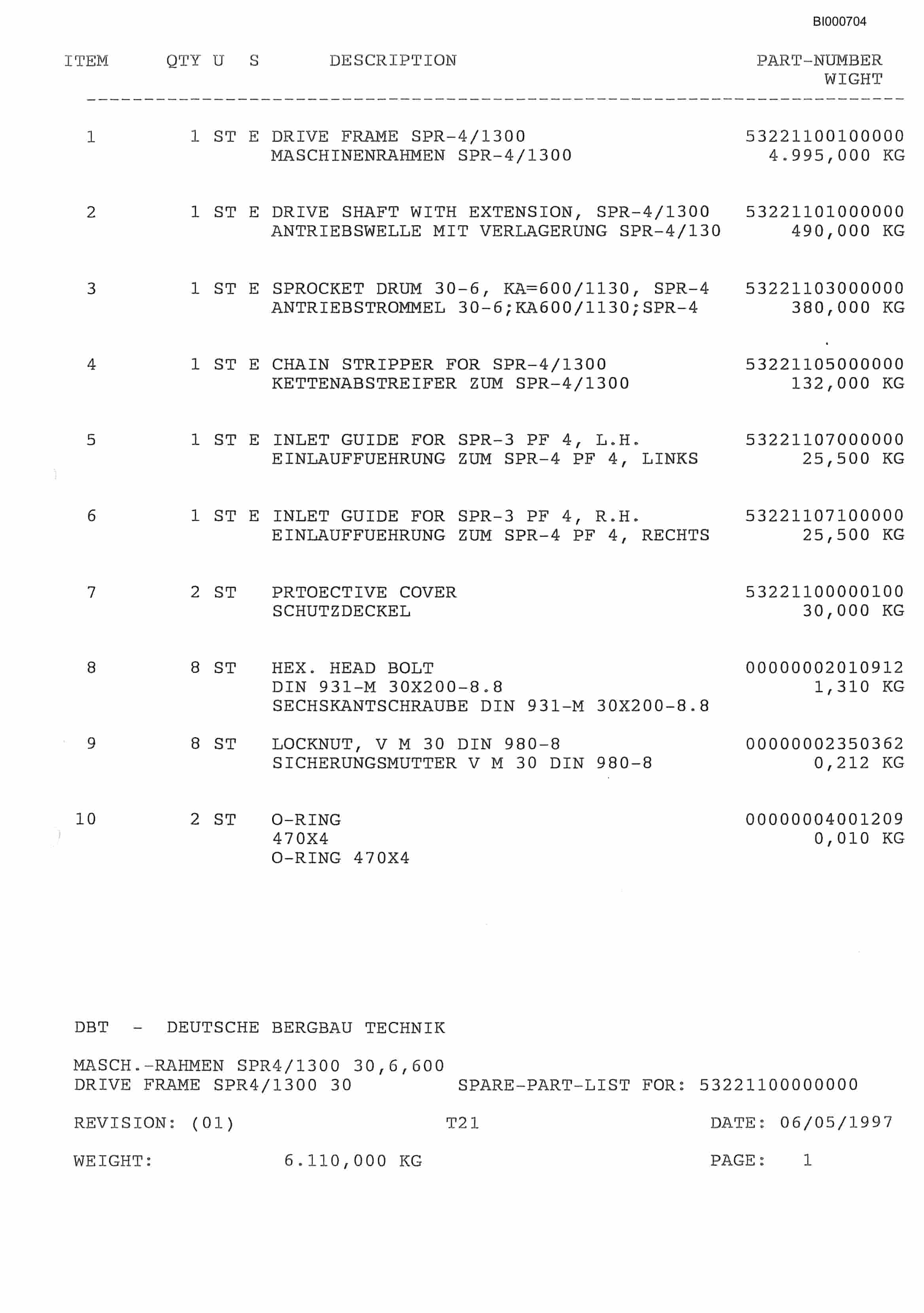 Bucyrus Face Conveyor PF4-1132 Parts Catalog BI000704-3
