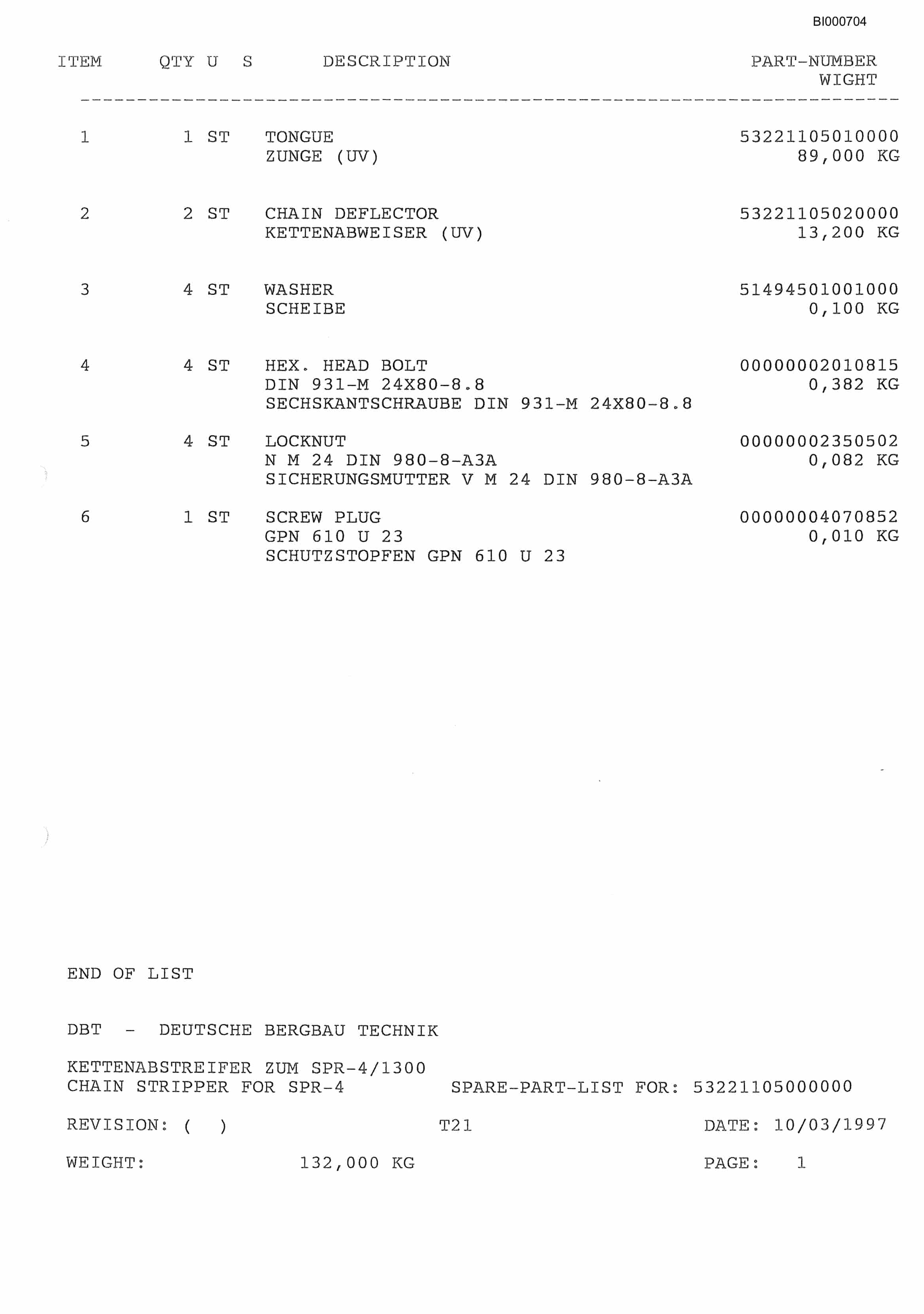 Bucyrus Face Conveyor PF4-1132 Parts Catalog BI000704-4