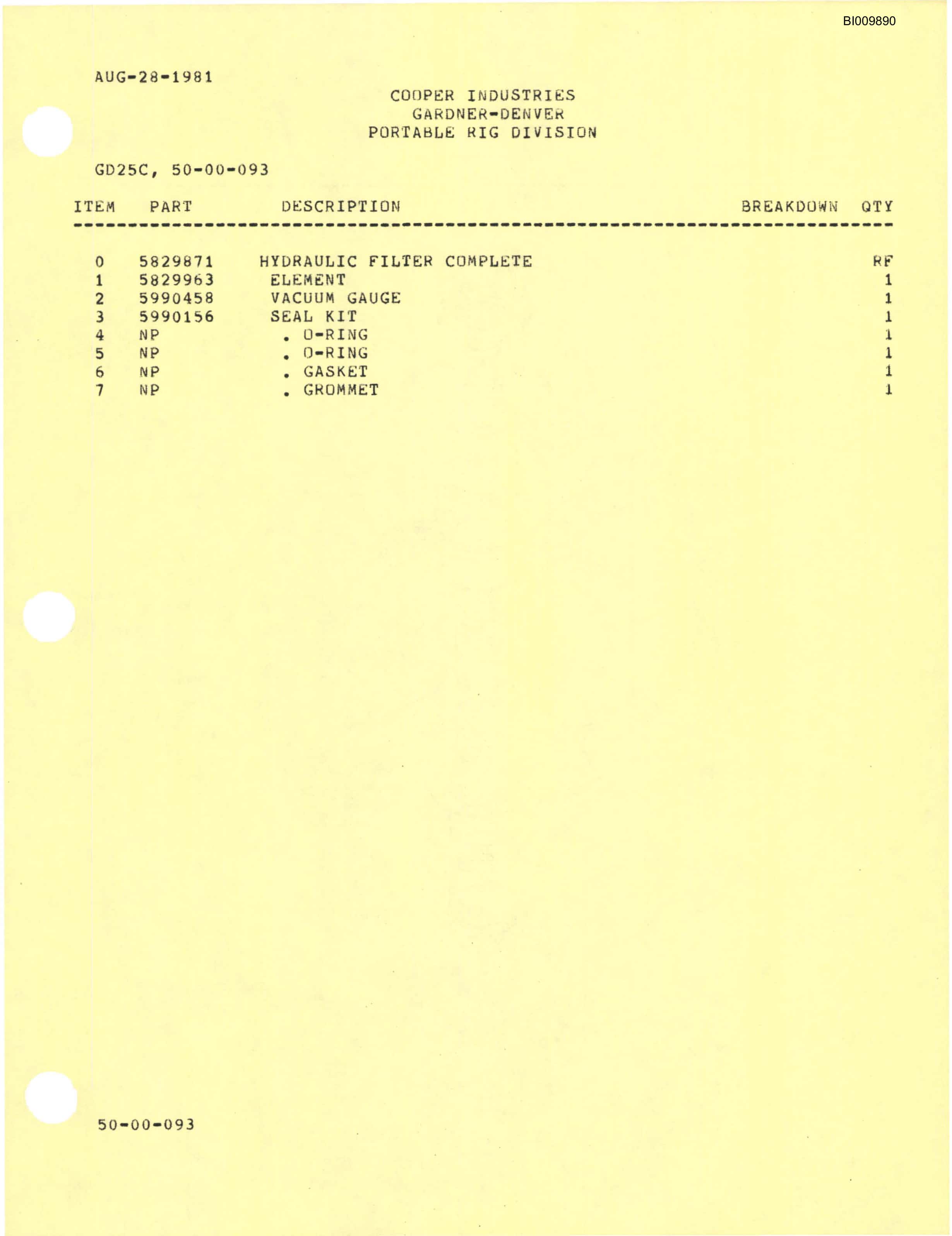 Bucyrus GD 25C Parts Catalog BI009890-3