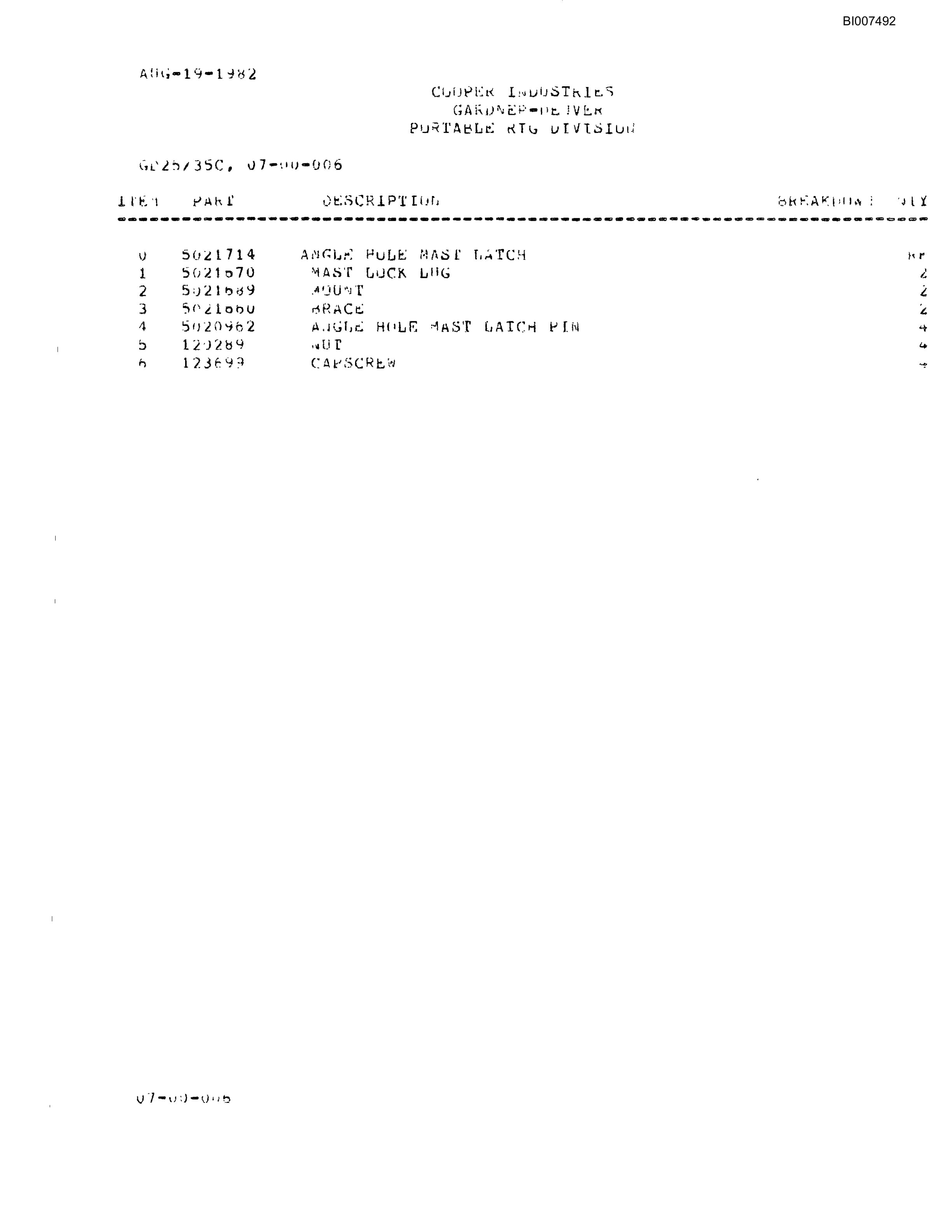 Bucyrus GD25-35C Parts Catalog BI007492-2