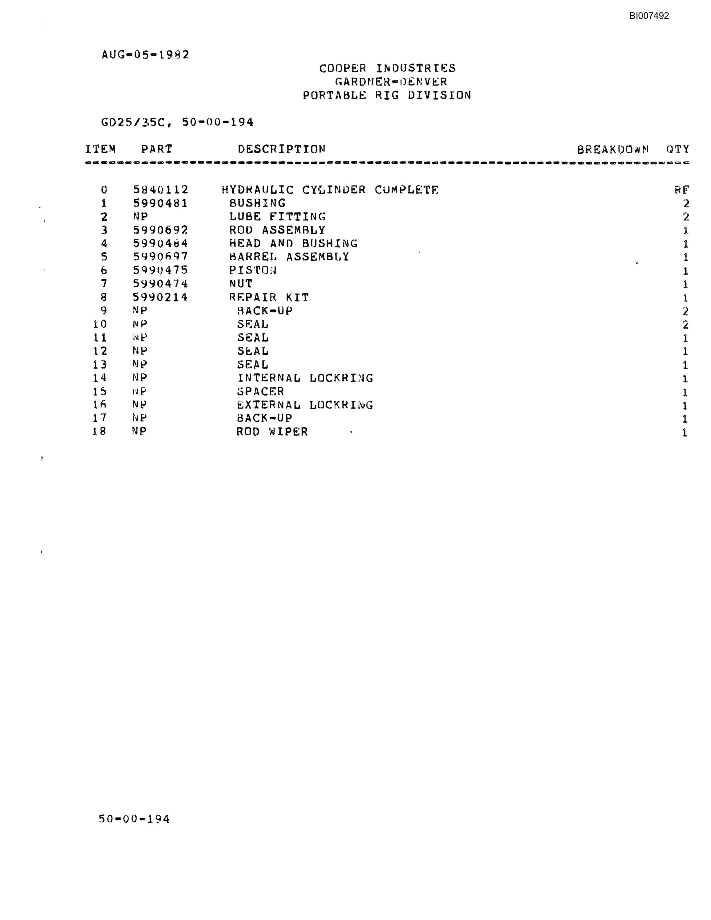 Bucyrus GD25-35C Parts Catalog BI007492-4