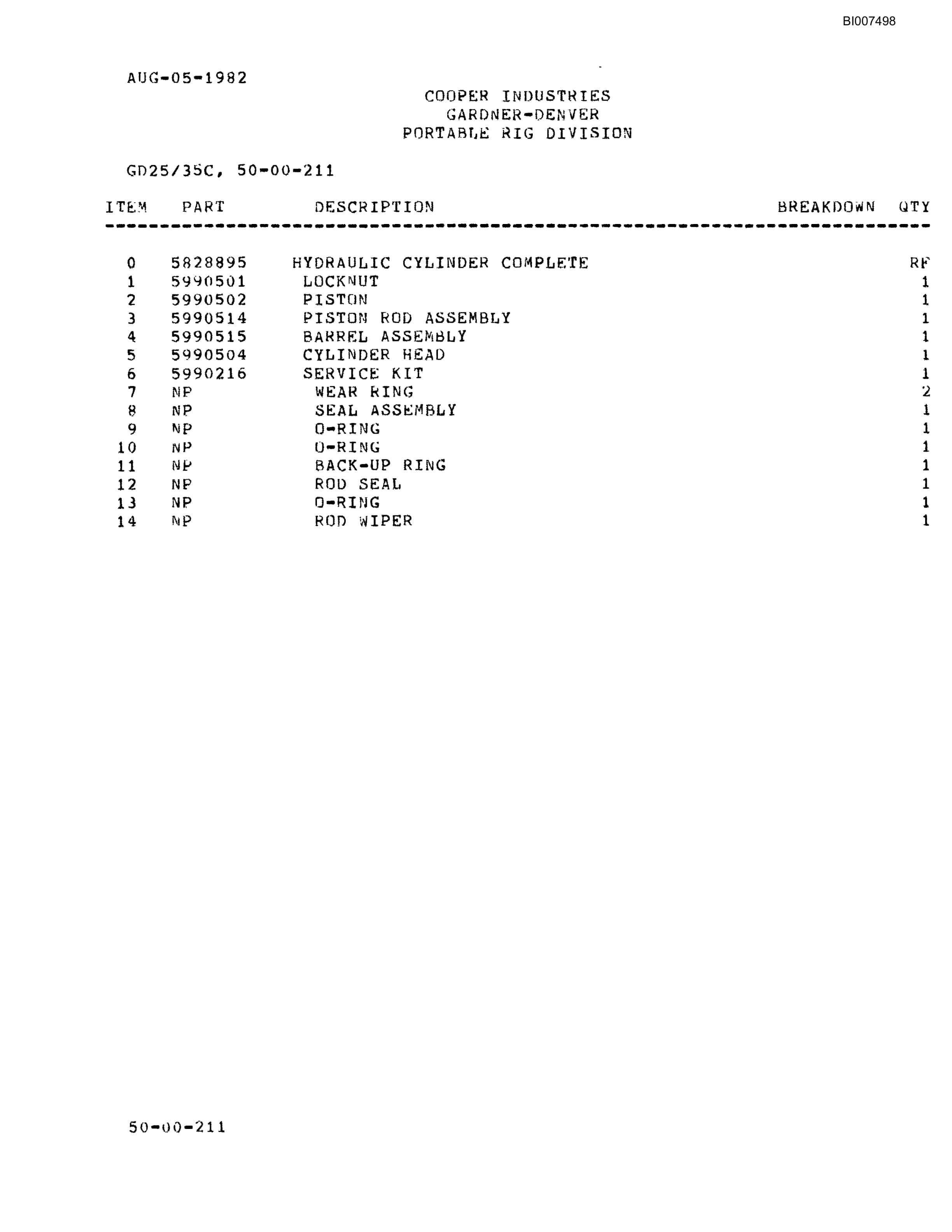 Bucyrus GD25-35C Parts Catalog BI007498-5