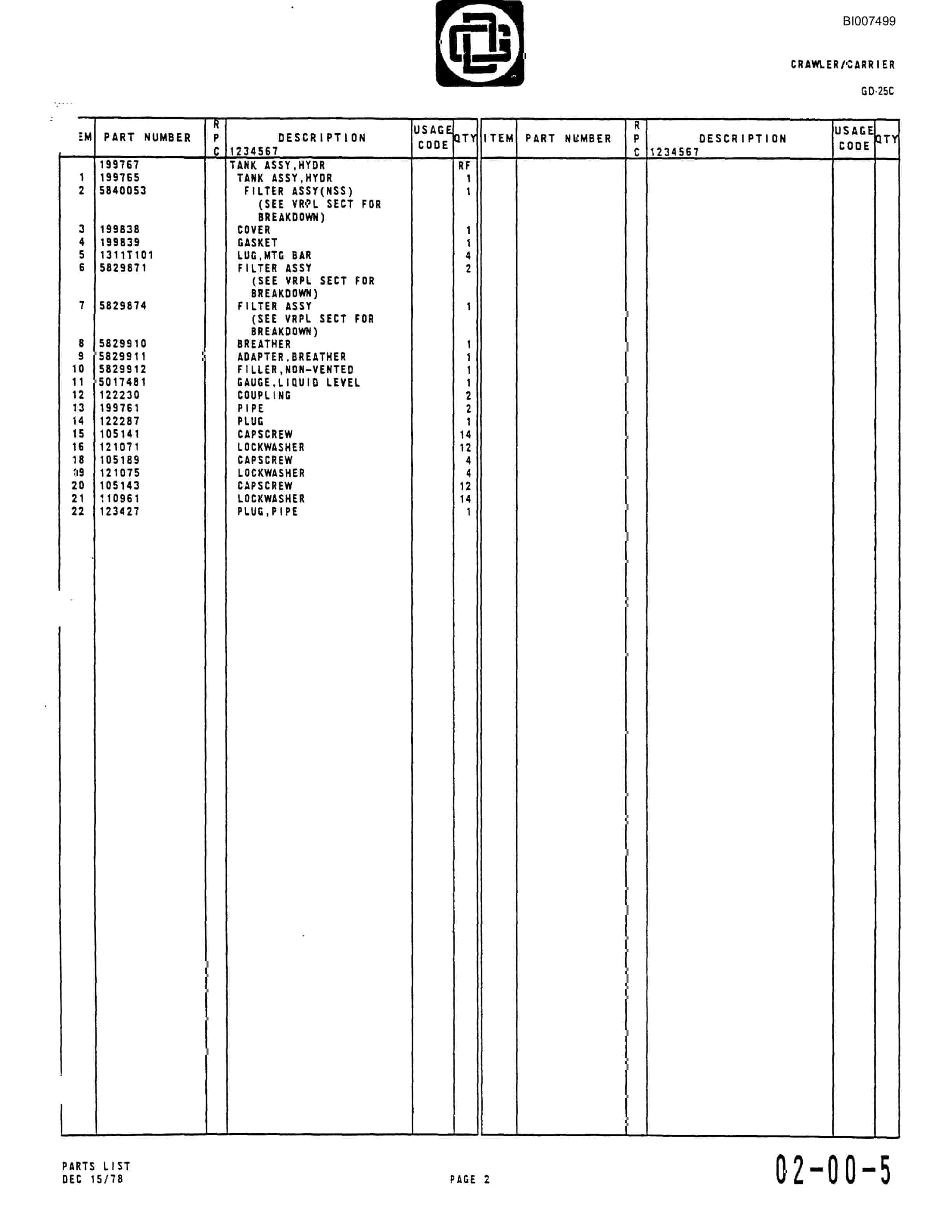 Bucyrus GD25C Parts Catalog BI007499-2