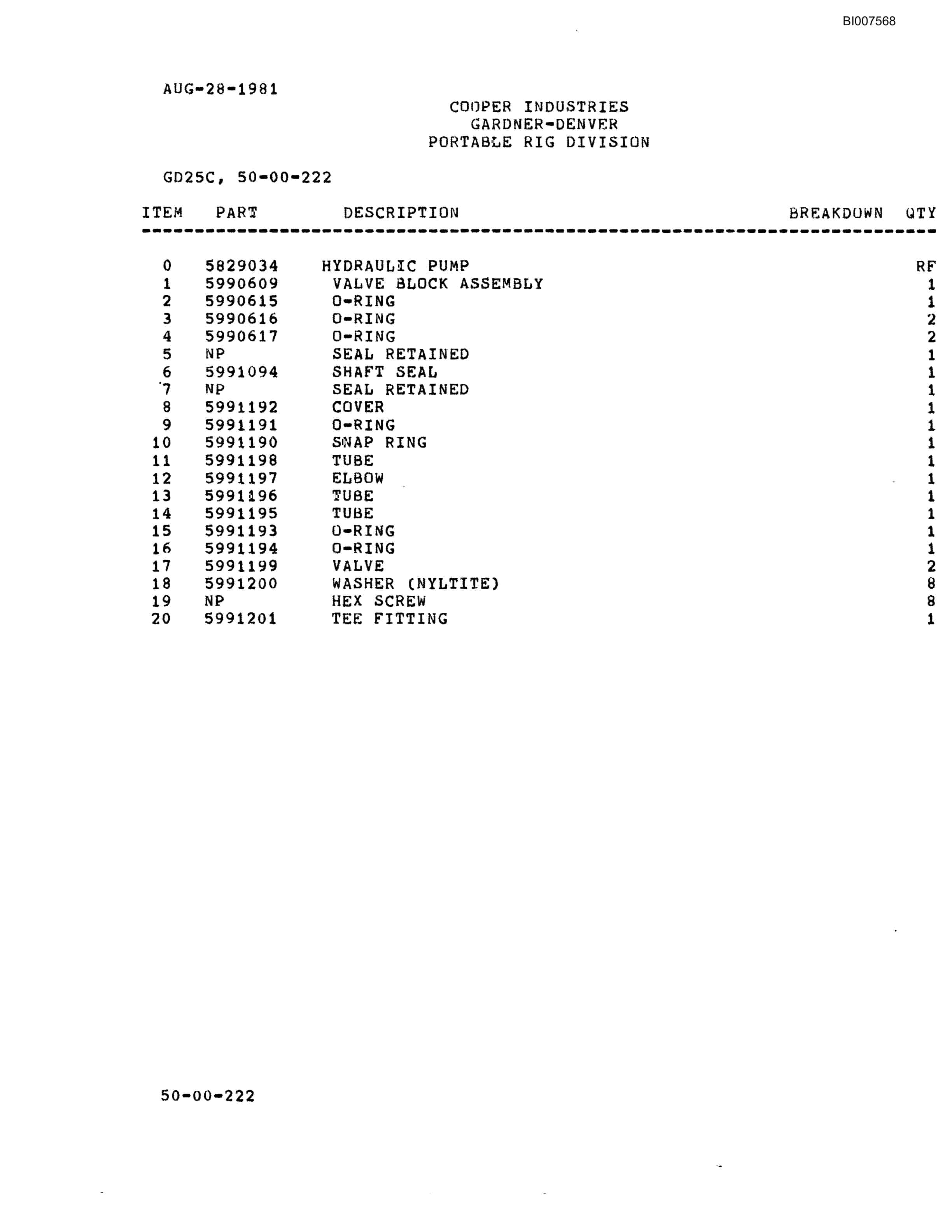 Bucyrus GD25C Parts Catalog BI007568-3