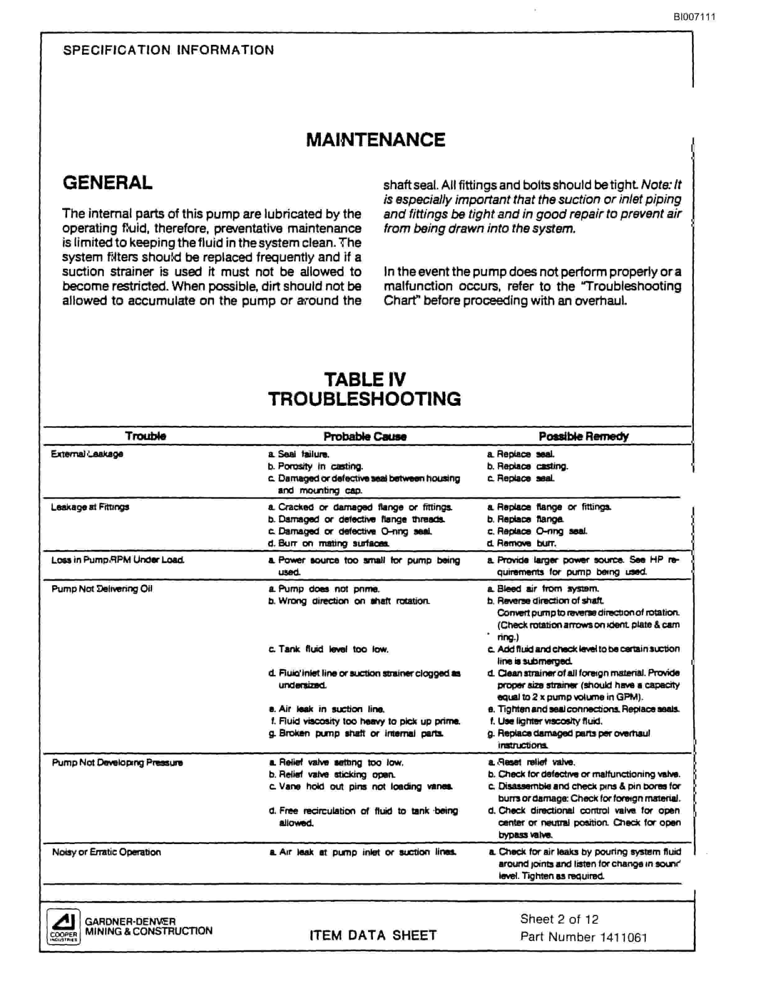Bucyrus GD25C Rotary Blasthole Drill Parts Catalog BI007111-3