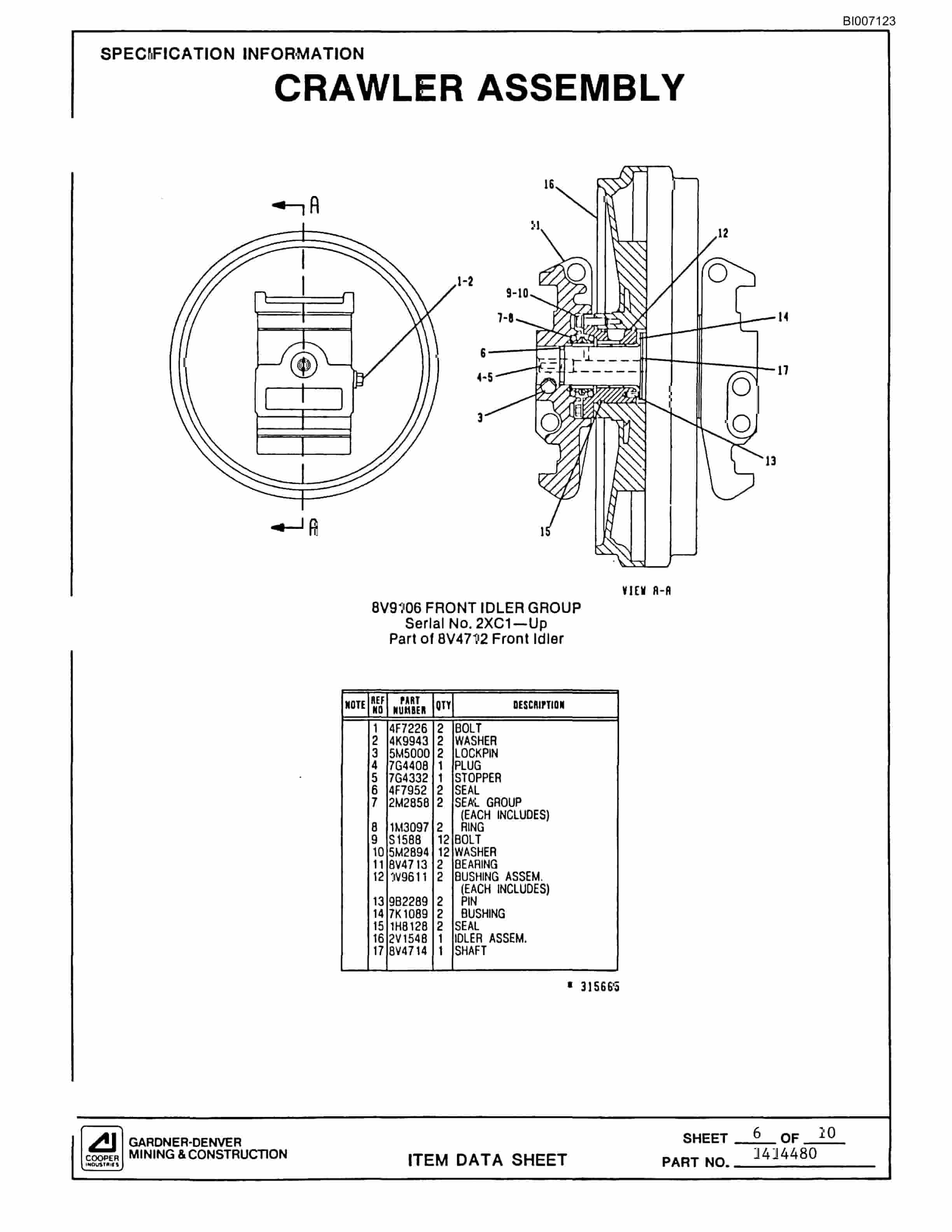 Bucyrus GD25C Rotary Blasthole Drill Parts Catalog BI007123-4