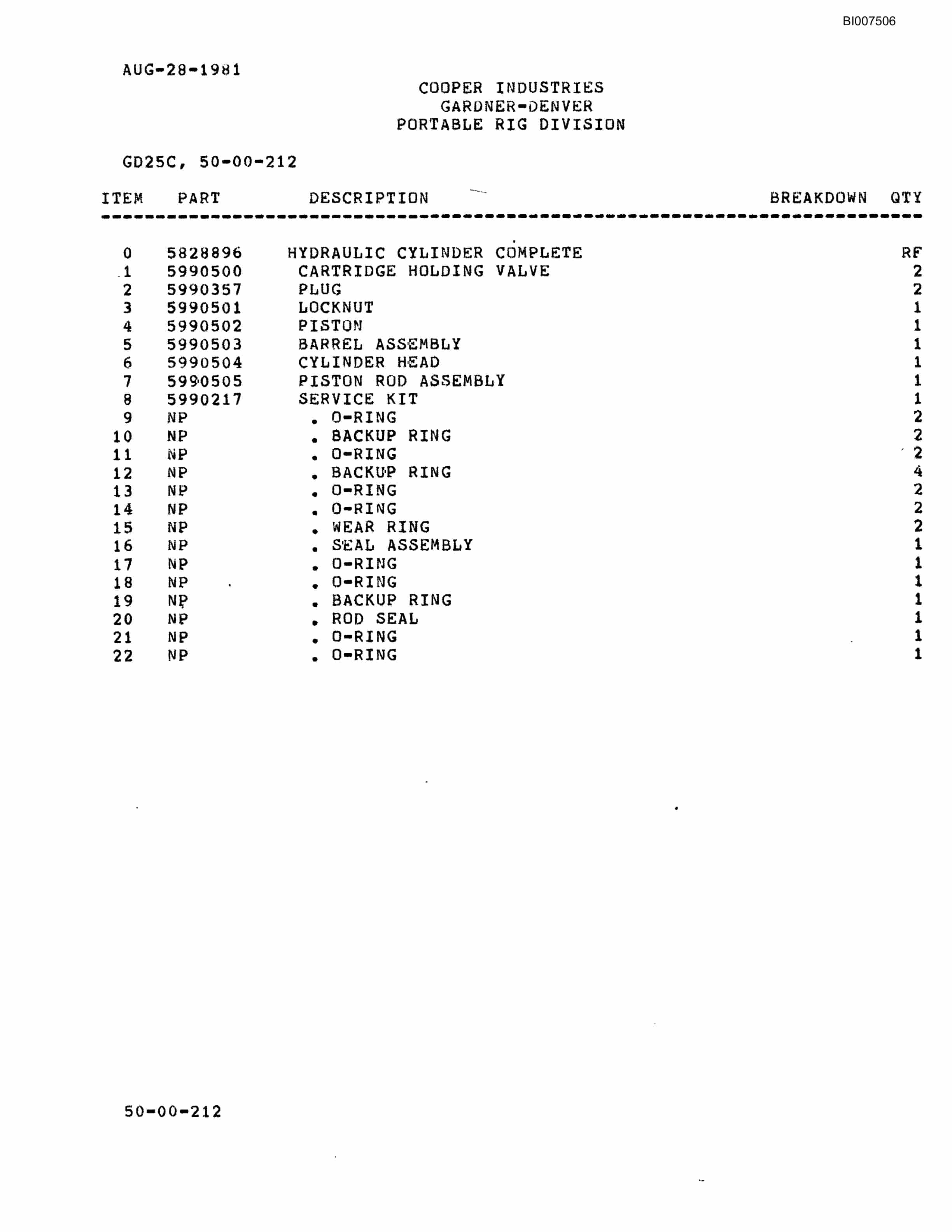 Bucyrus GD25C Rotary Blasthole Drill Parts Catalog BI007506-5