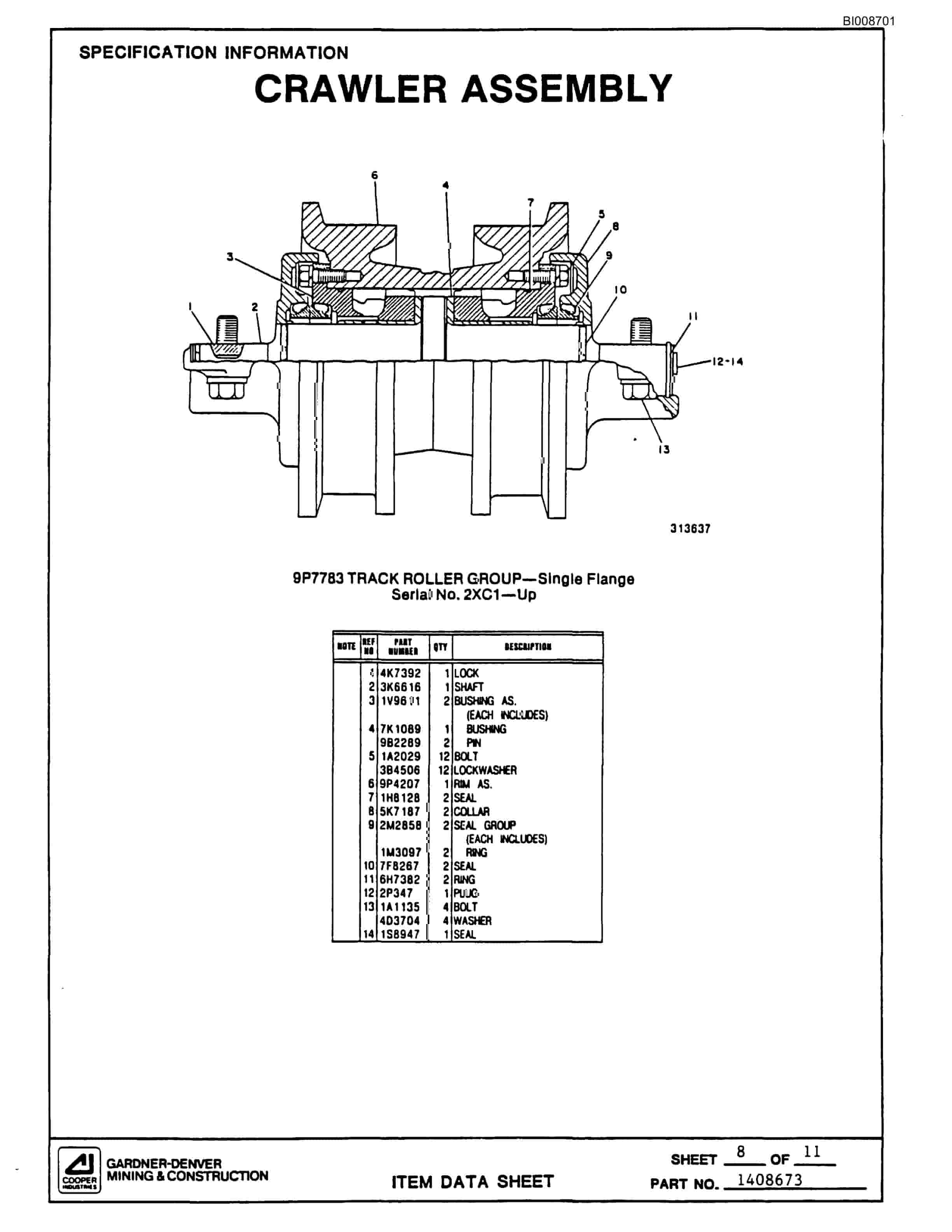 Bucyrus GD25C Rotary Blasthole Drill Parts Catalog BI008701-2