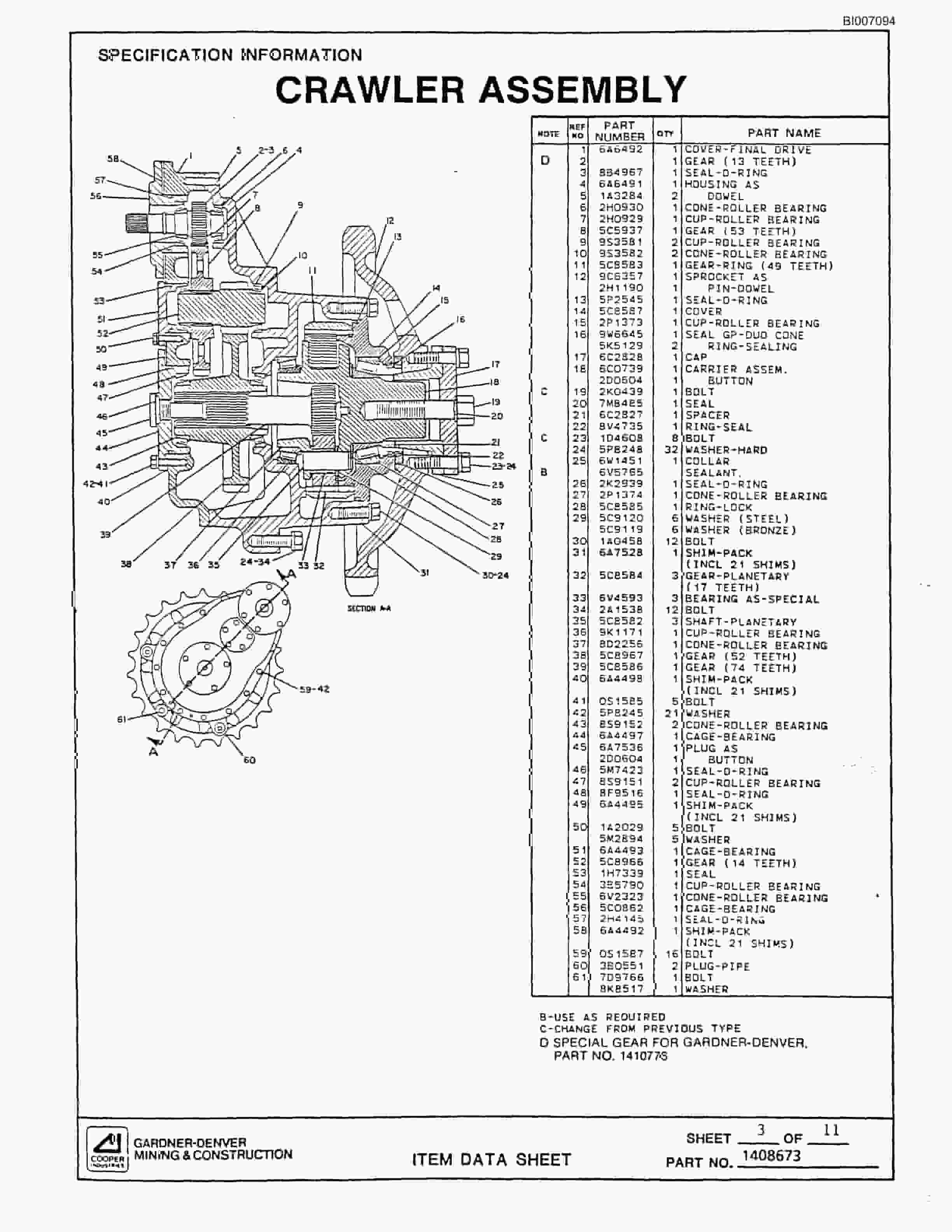 Bucyrus GD35B Rotary Blasthole Drill Parts Catalog BI007094-3