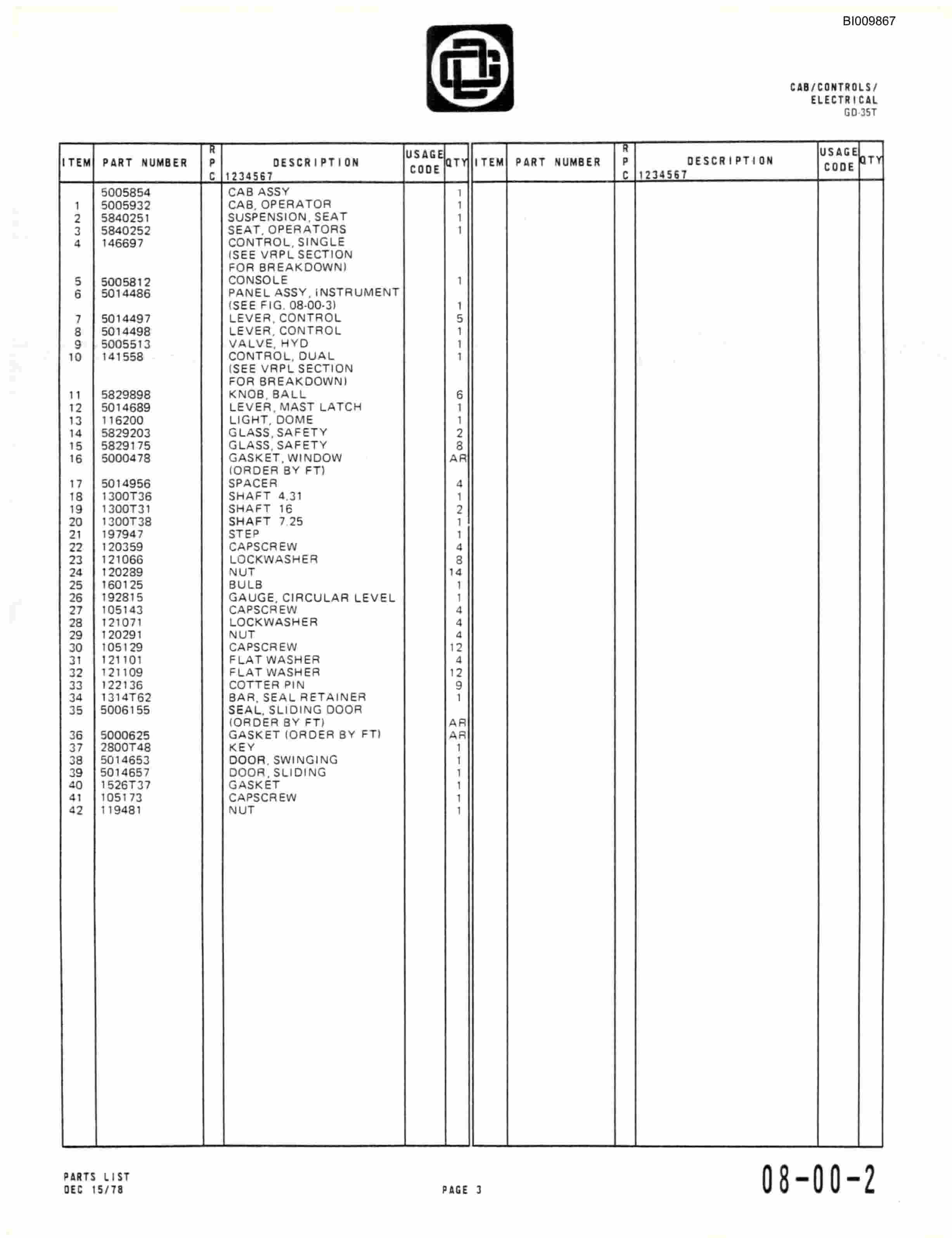 Bucyrus GD35T Parts Catalog BI009867-2