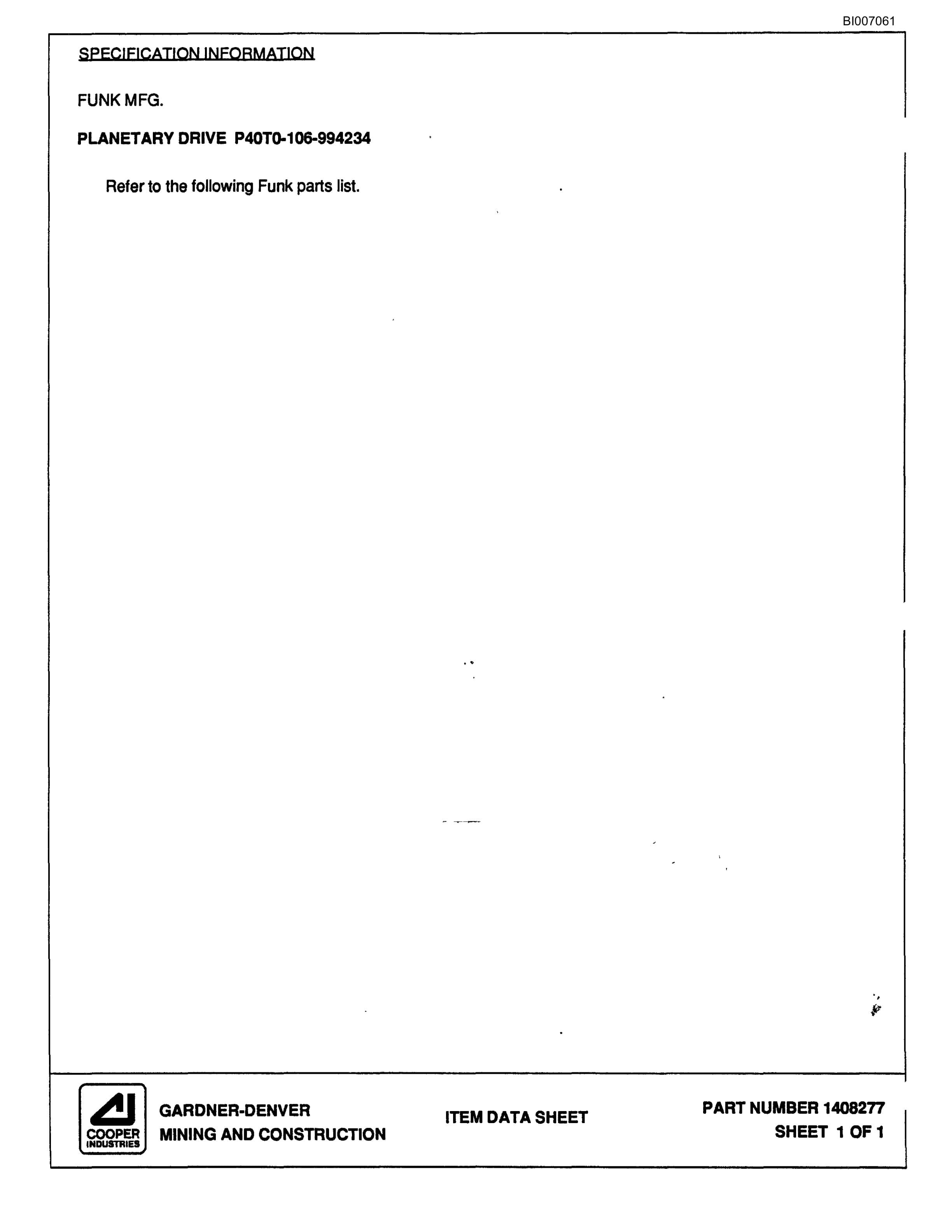 Bucyrus GD45B Rotary Blasthole Drill Parts Catalog BI007061-5