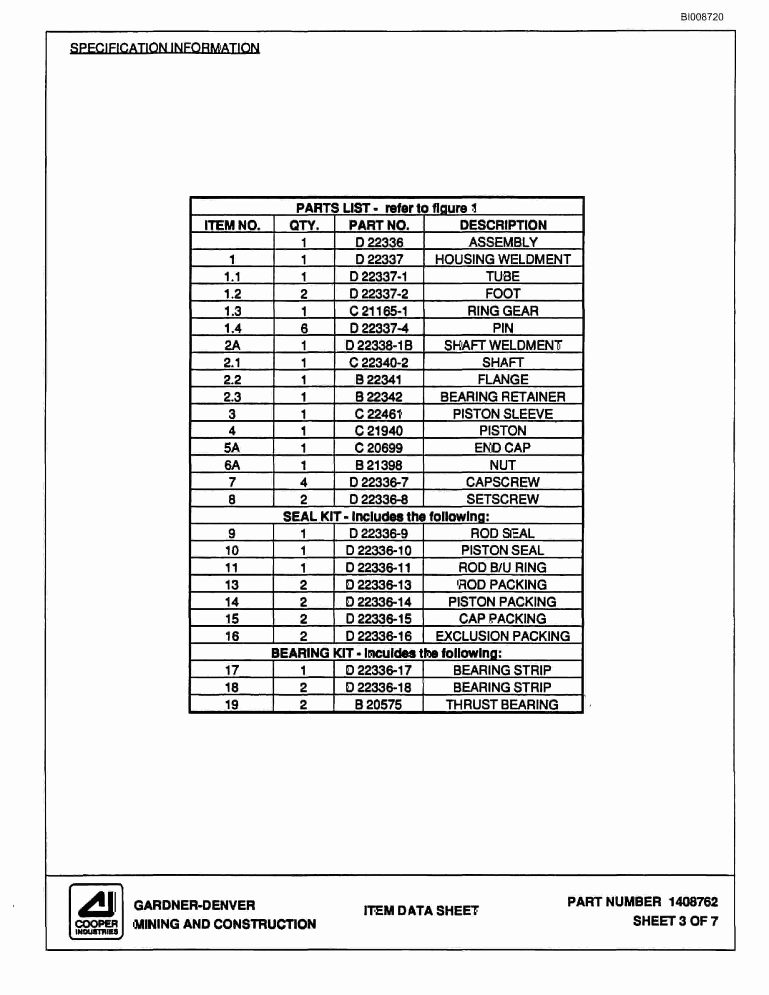 Bucyrus GD45B Rotary Blasthole Drill Parts Catalog BI008720-5